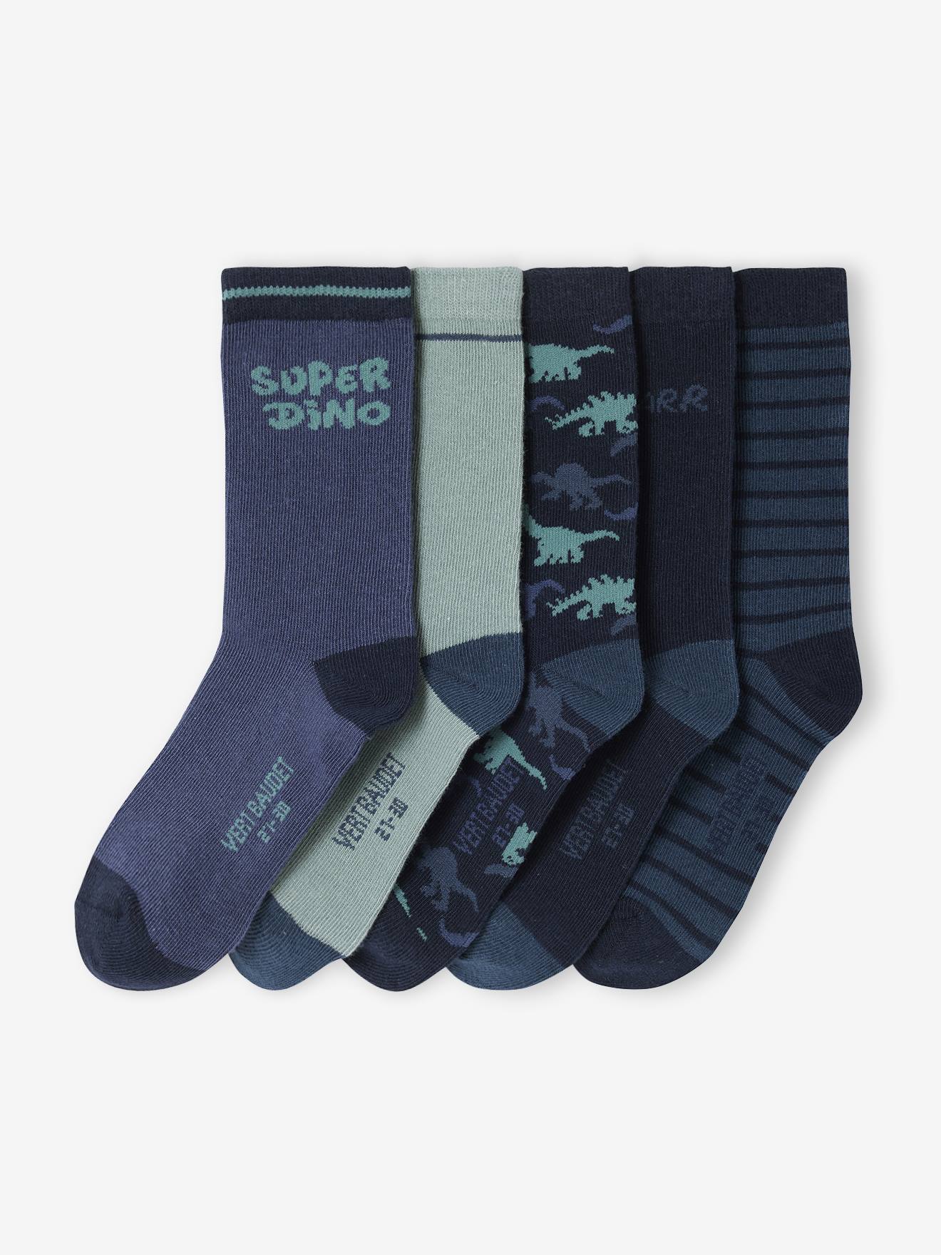 Set van 5 paar sokken "Super dino" jongen marineblauw afbeelding