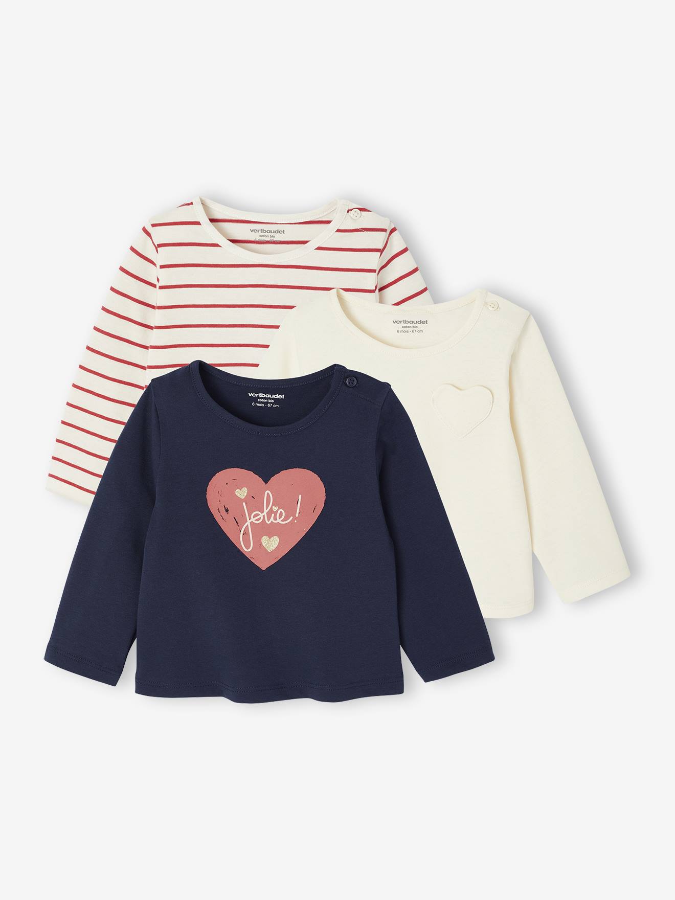 Set van 3 T-shirts Basics baby met lange mouwen marineblauw afbeelding