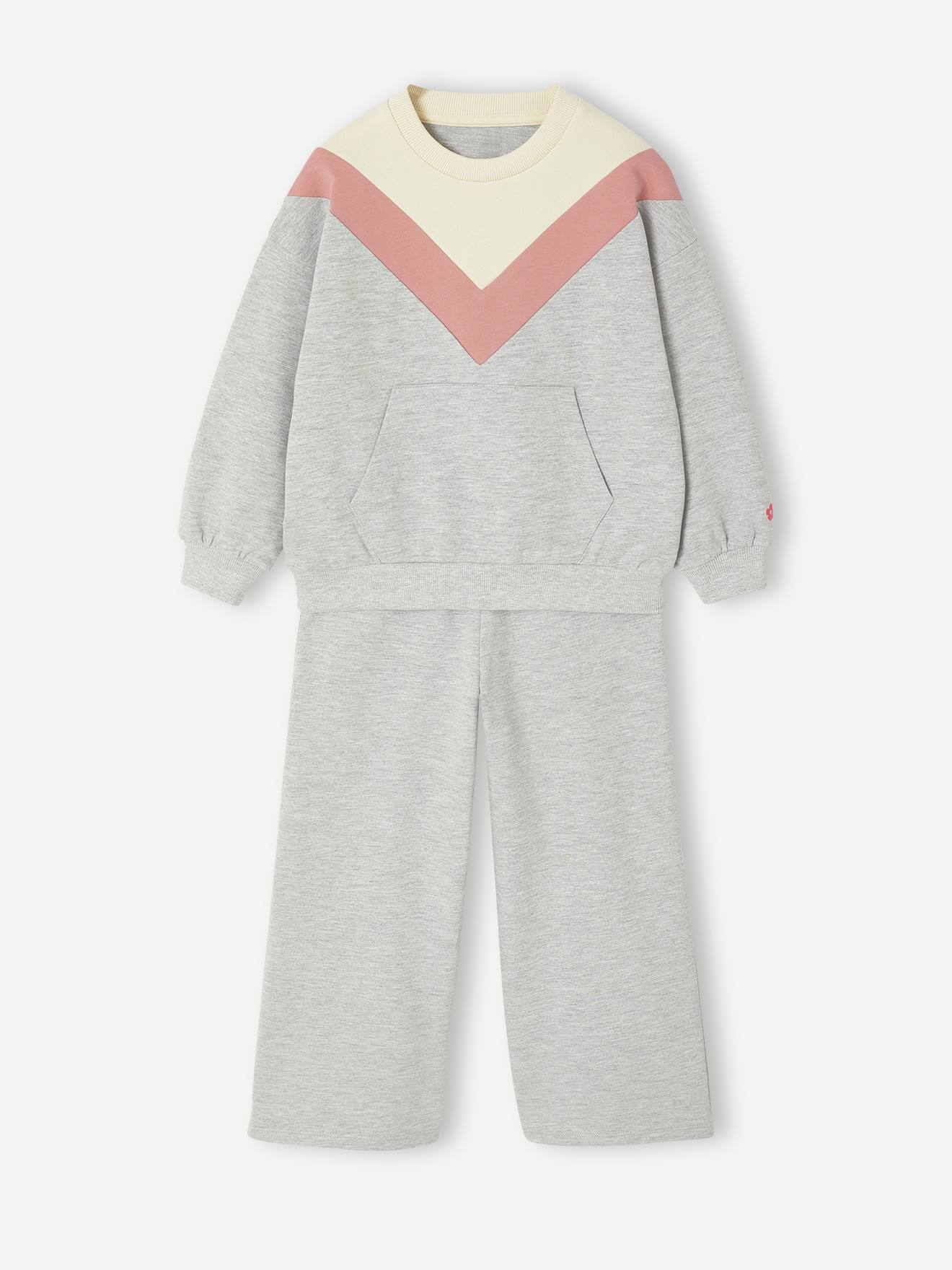 Meisjesset met broek en trui gemêleerd grijs afbeelding