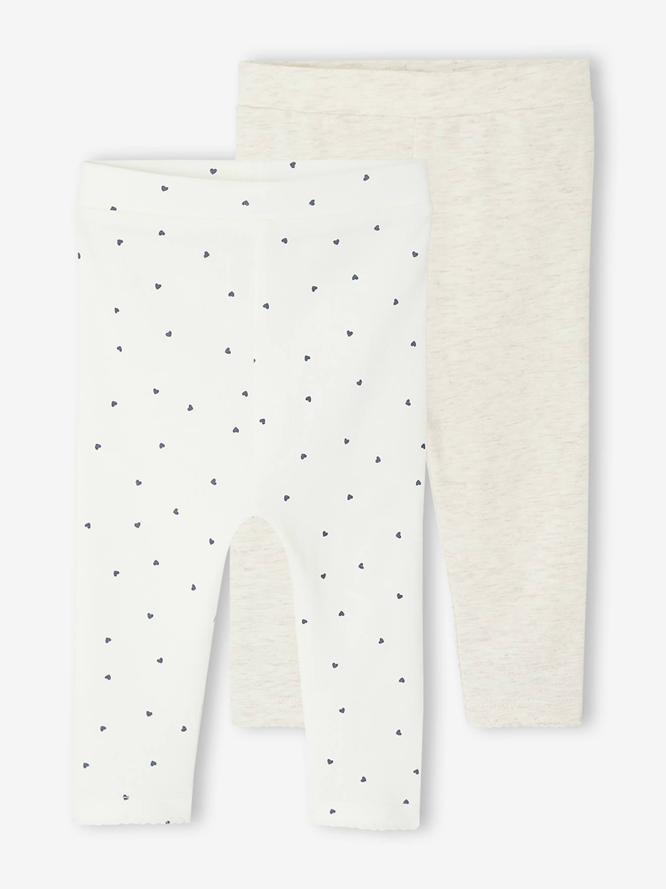 Set van 2 leggings Basics: 1 effen + 1 bedrukt ecru afbeelding
