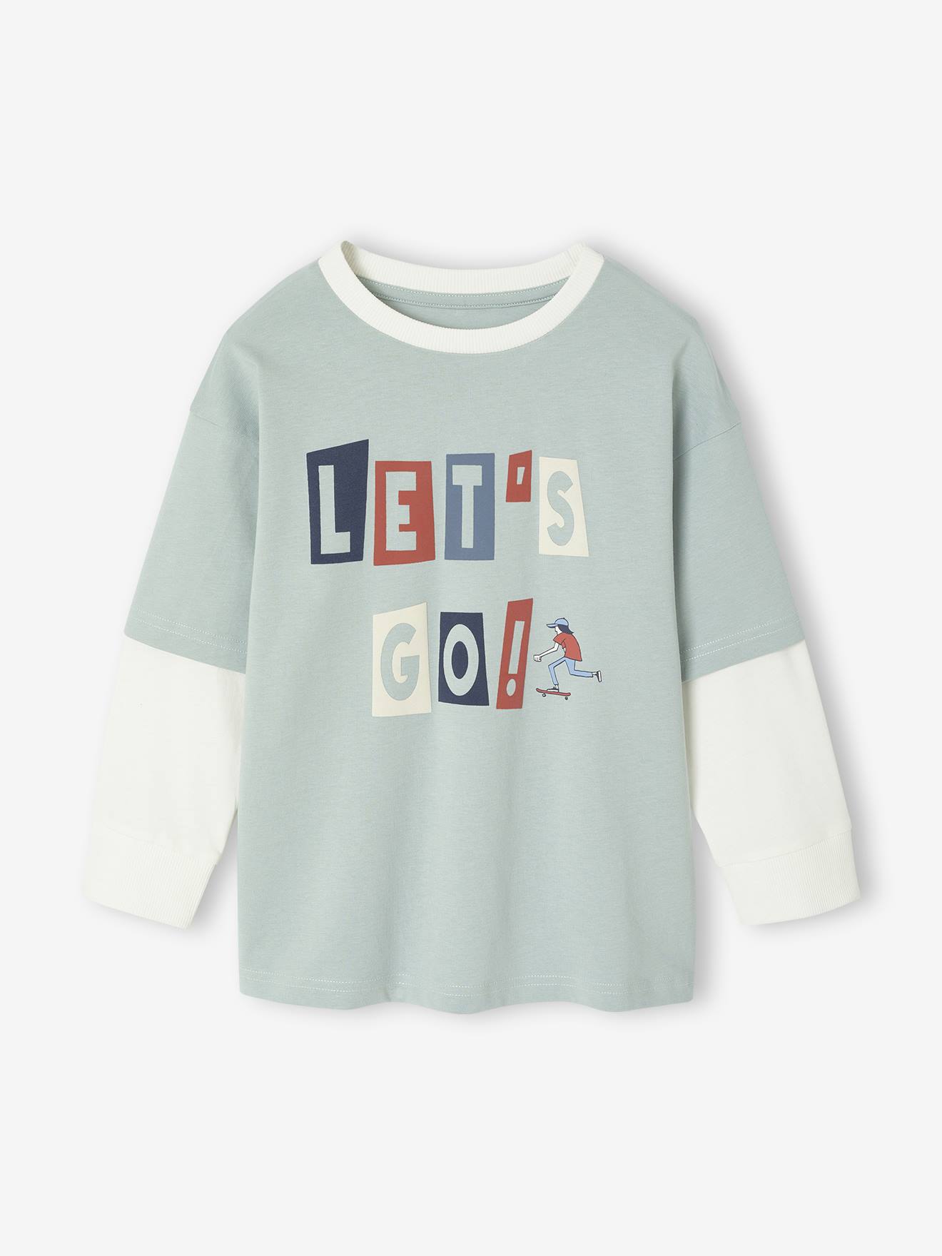 T-shirt met gelaagd effect en flockprint voor jongens blauwgroen afbeelding