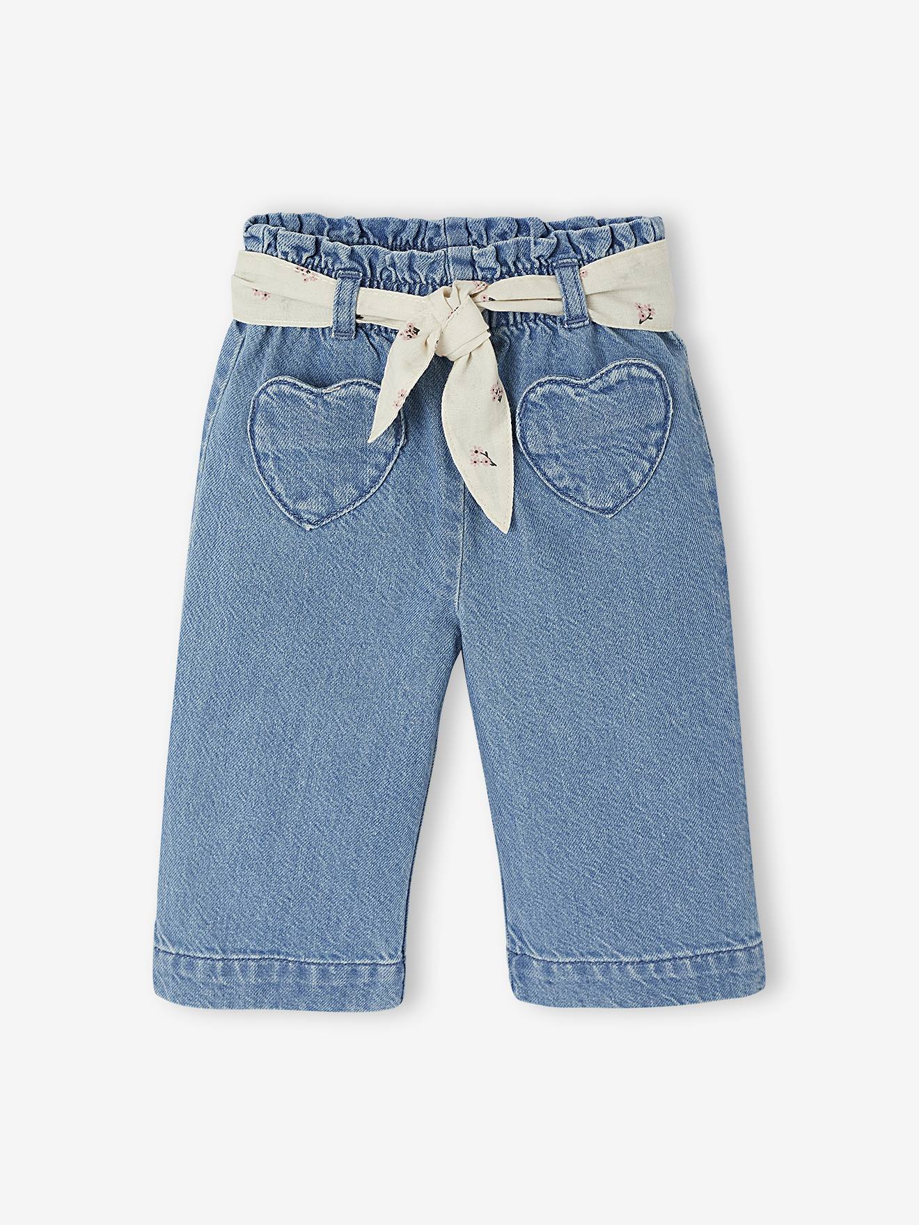 Wijde babyjeans met knoopriem stone afbeelding