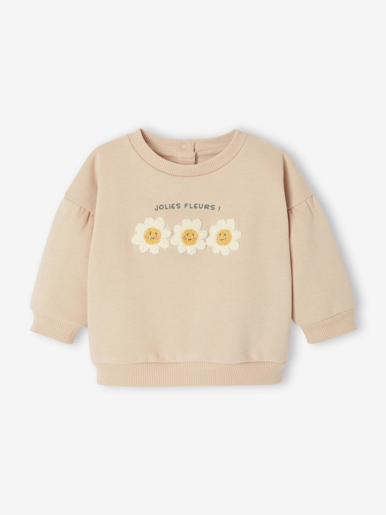 Babysweater met hartjes in bouclé roze (poederkleur) afbeelding