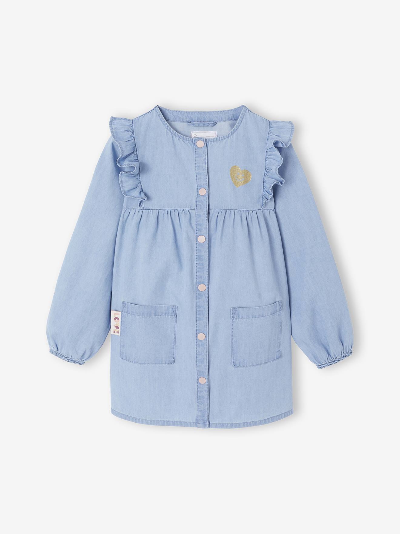Gepersonaliseerde slabschort chambray meisje indigoblauw afbeelding