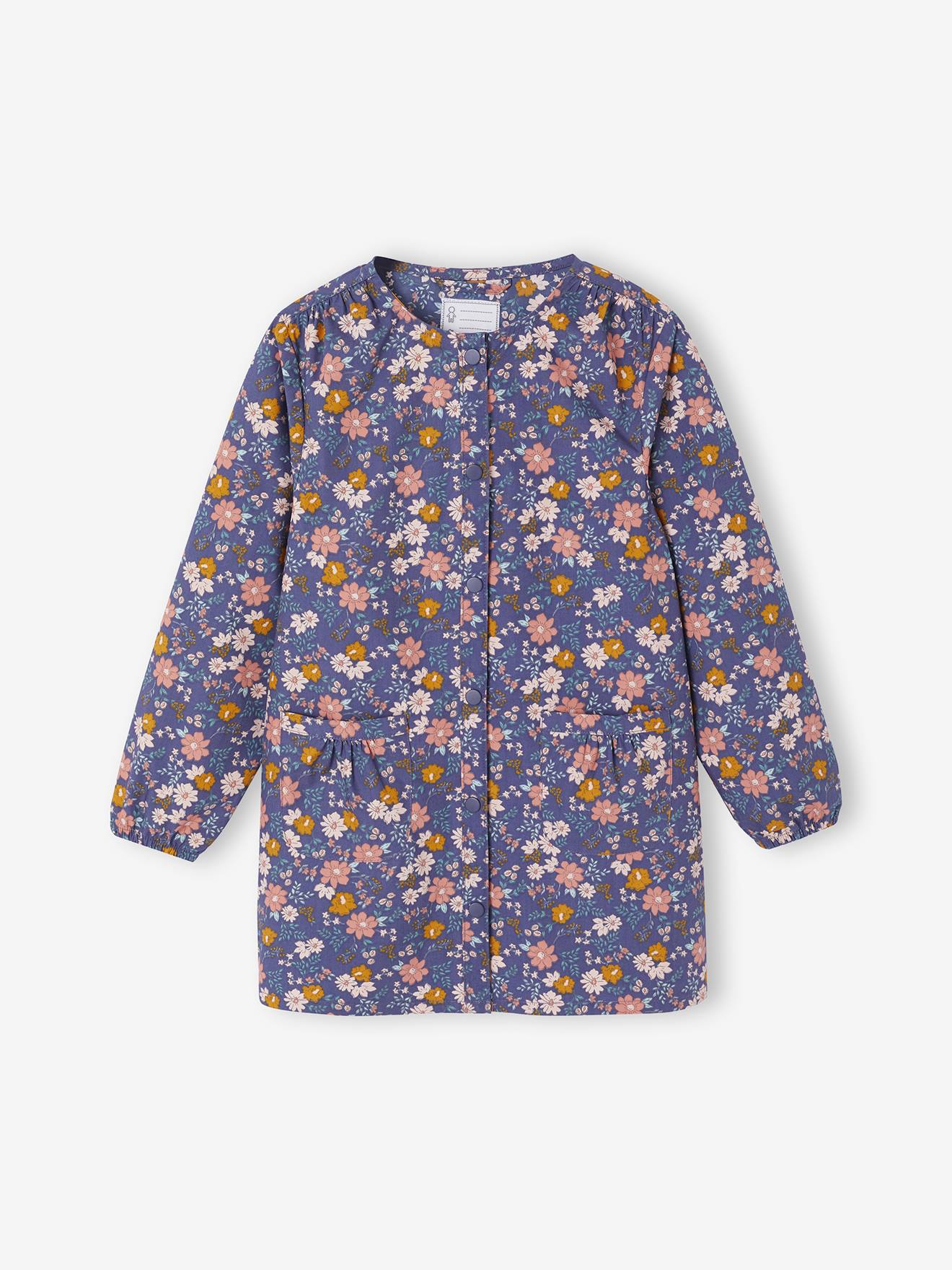 Gepersonaliseerde schort Flowers voor meisjes marineblauw afbeelding