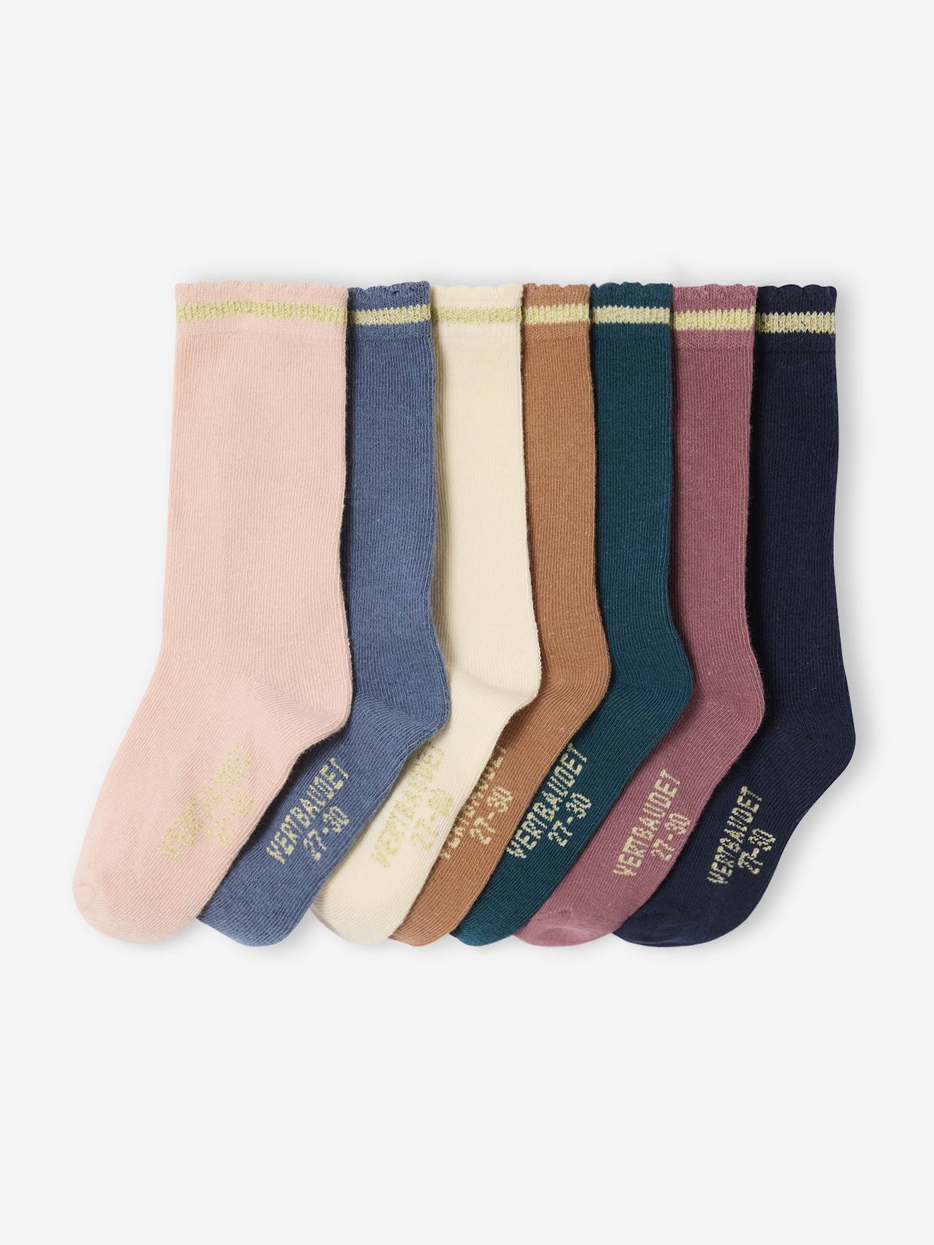 7 paar kniekousen met lurex voor meisjes roze (poederkleur) afbeelding