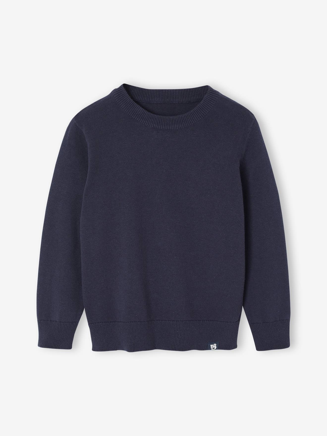 Basic trui met ronde hals en lange mouwen voor jongens marineblauw afbeelding