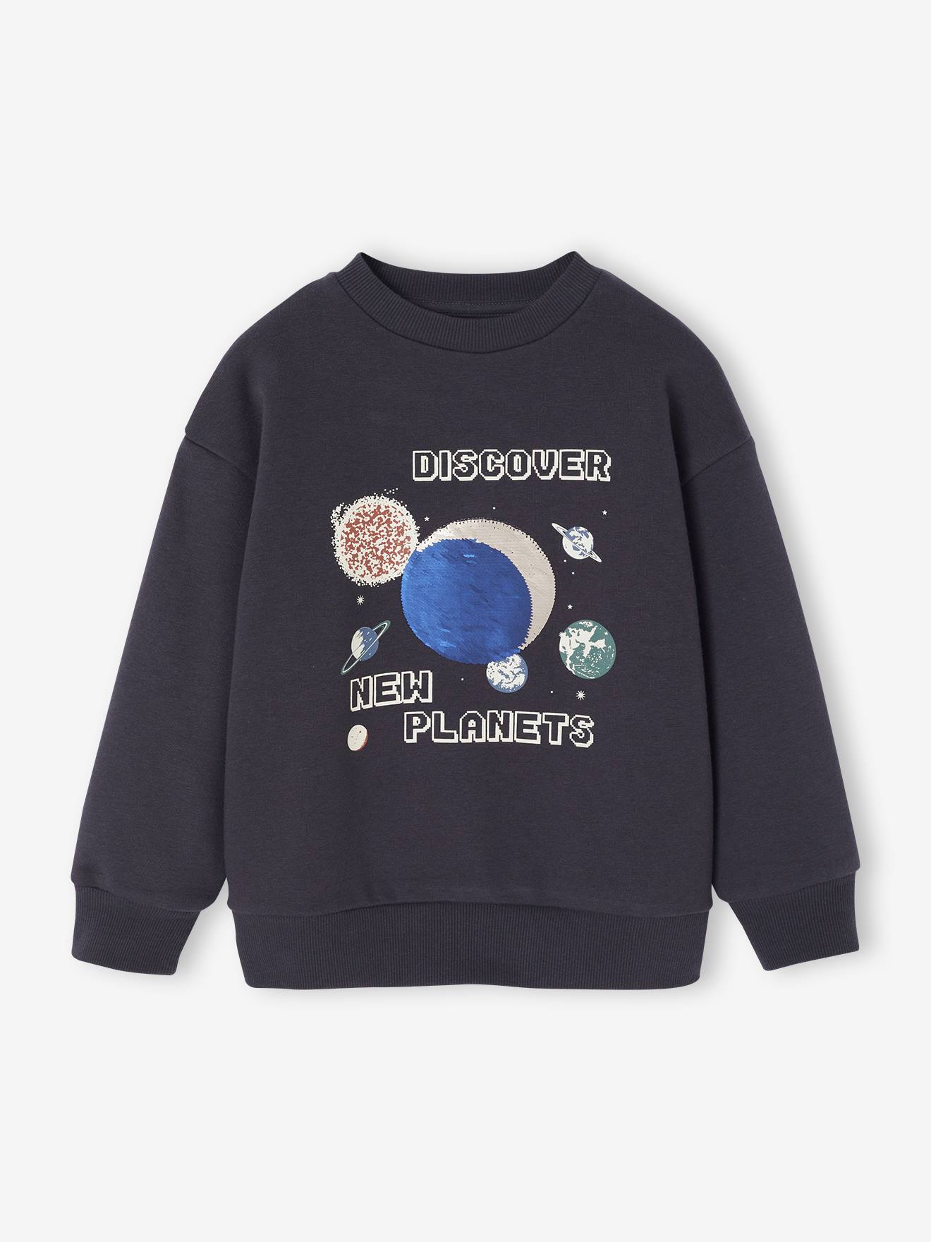 Sweater voor jongens met planeten en pailletten antraciet afbeelding