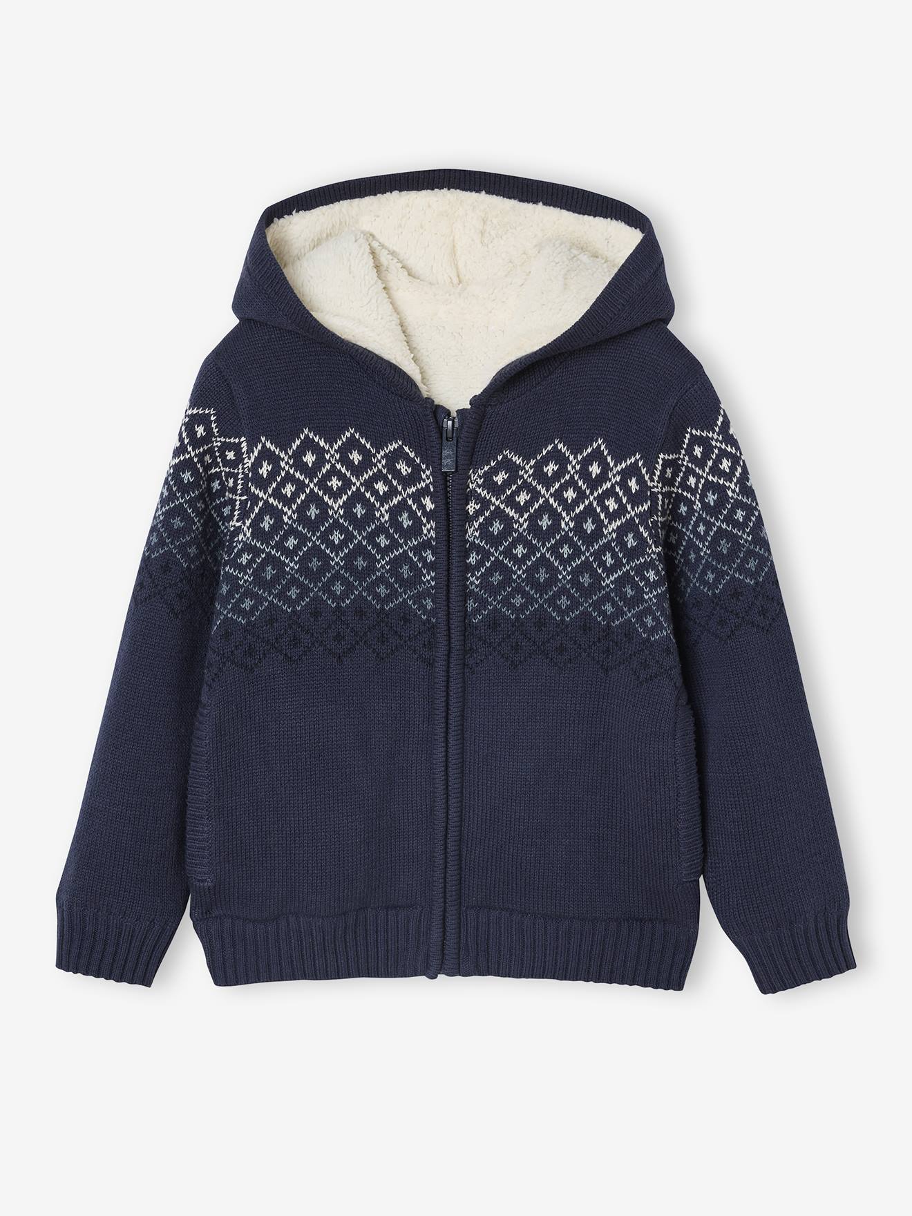 Sweater met capuchon gevoerd met sherpa voor jongens marineblauw afbeelding
