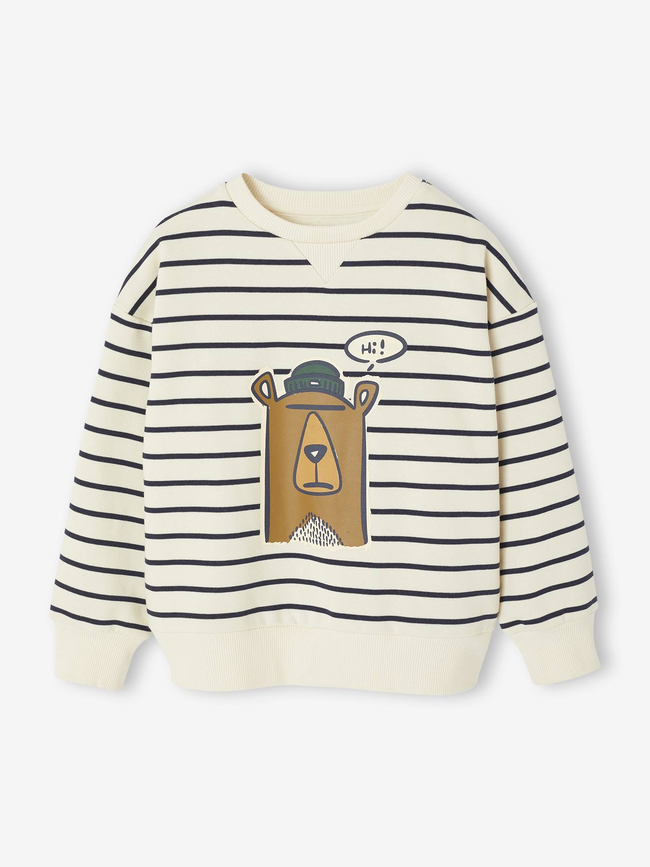 Sweater met hondenprint voor jongens wit, gestreept afbeelding