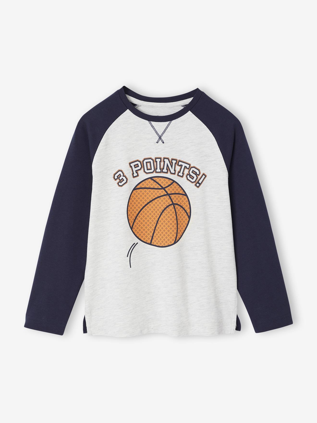 T-shirt met contrasterende lange mouwen voor jongens gemêleerd wit afbeelding