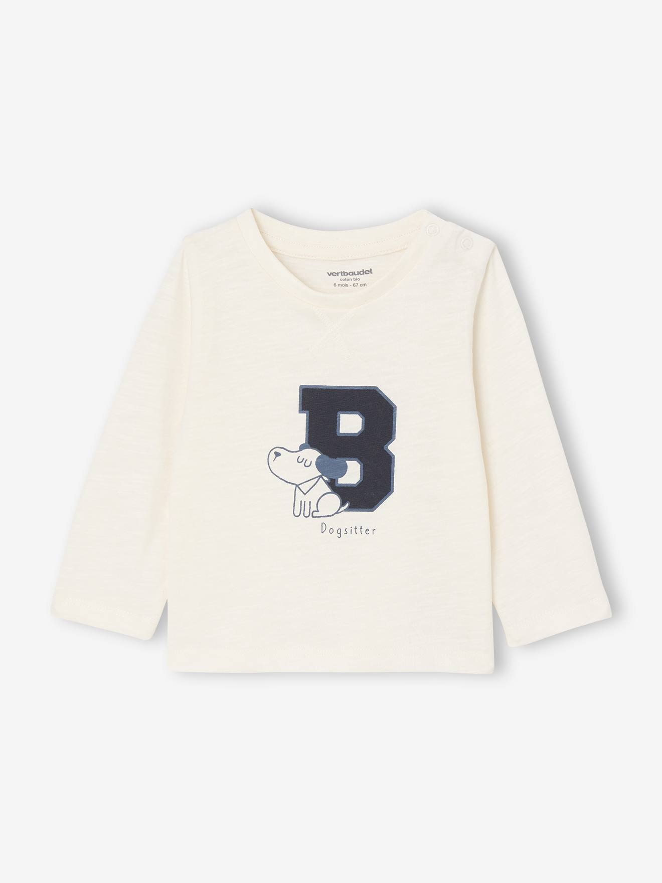 T-shirt baby met lange mouwen en print op de voorkant ecru afbeelding