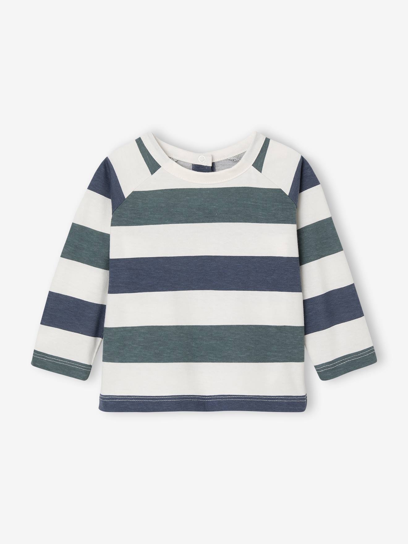 Gestreept t-shirt voor baby's met lange mouwen grijsblauw afbeelding