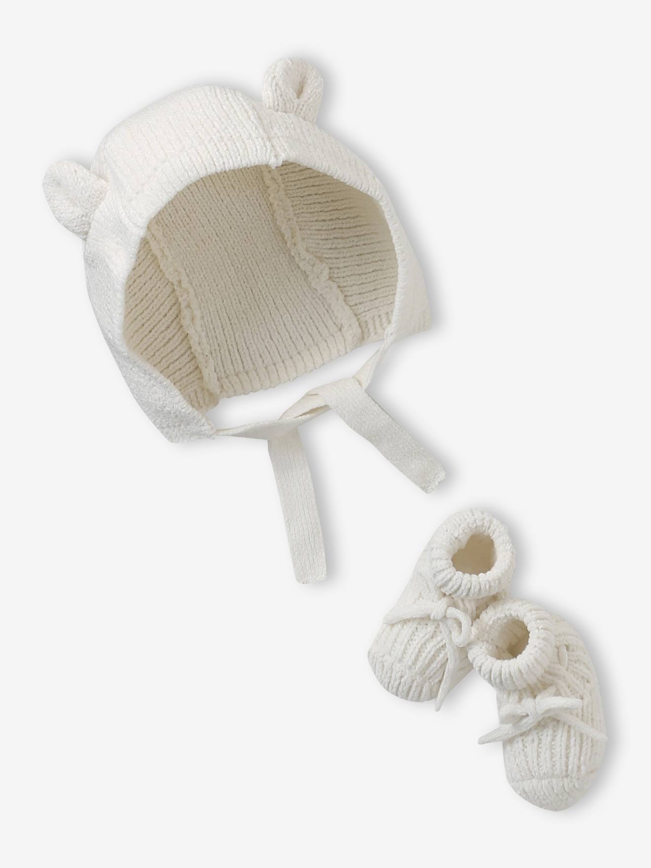 Babyset muts en sloffen baby geboorte ecru afbeelding