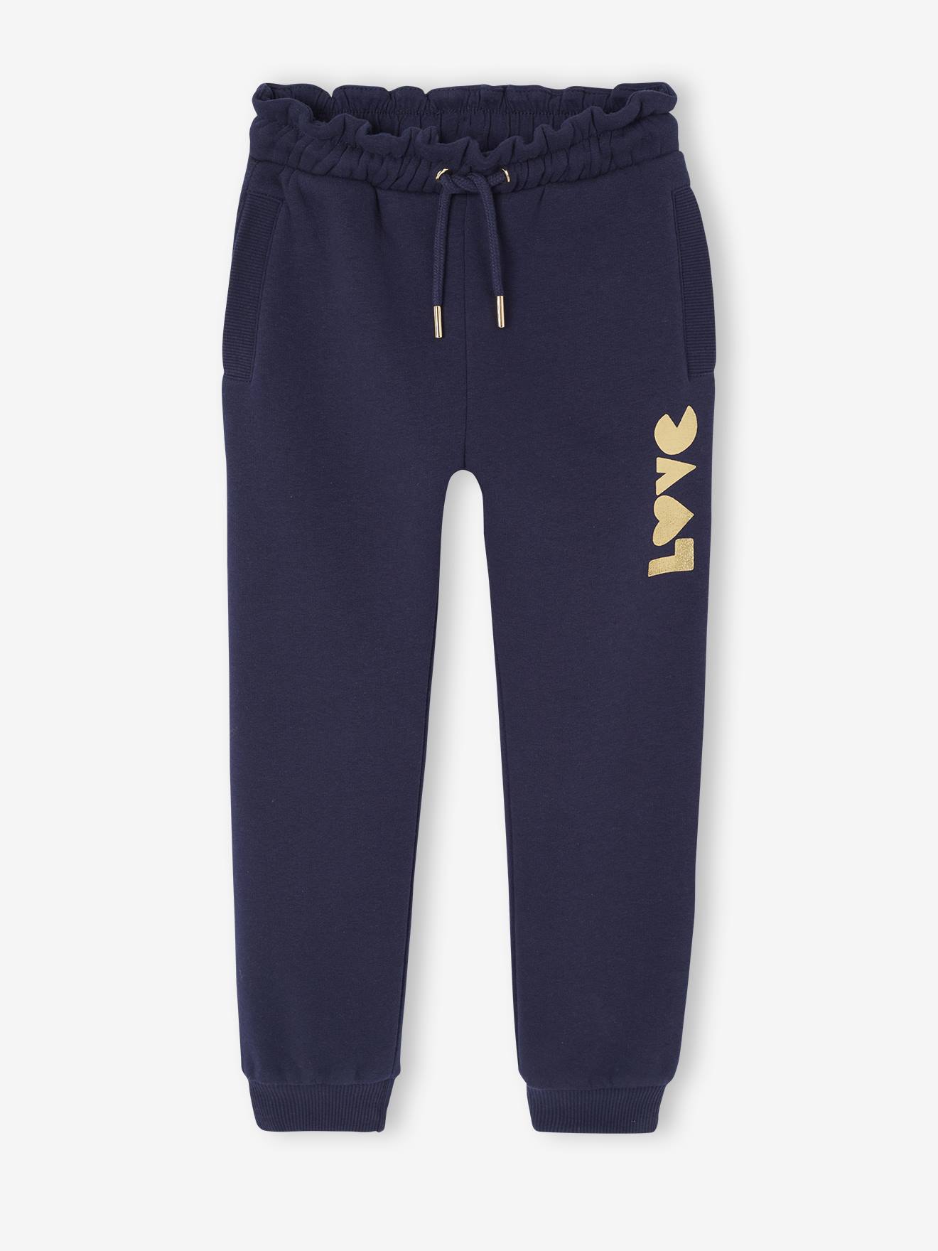 Joggingbroek van fleece met motief op de broekspijp voor meisjes marineblauw afbeelding