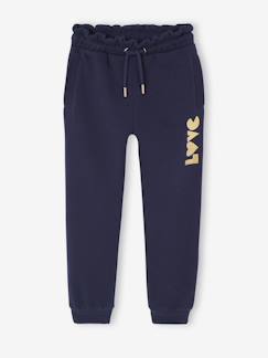 Meisje-Joggingbroek van fleece met motief op de broekspijp voor meisjes