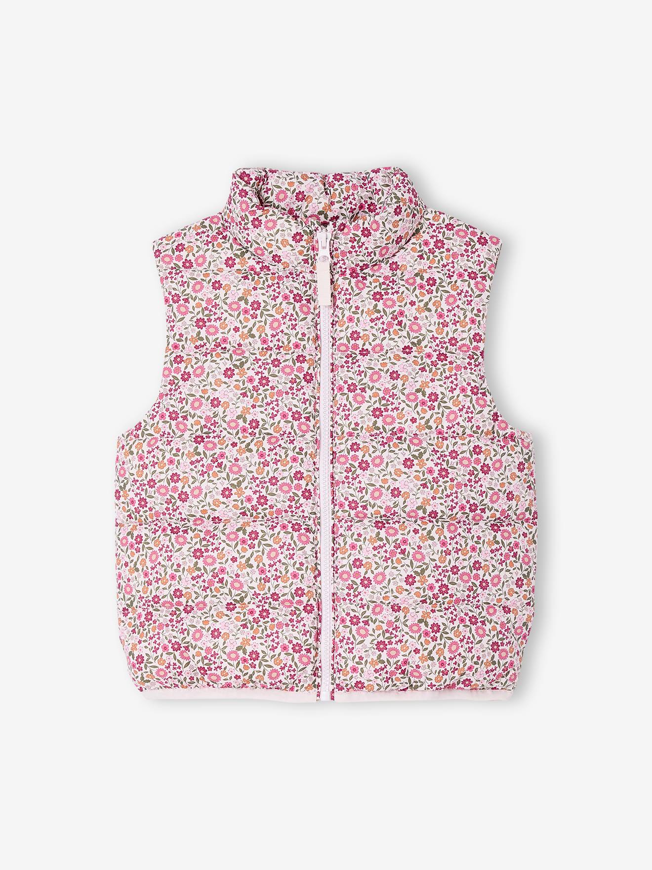 Mouwloos donsjack met bloemenmotieven voor meisjes roze, bedrukt afbeelding