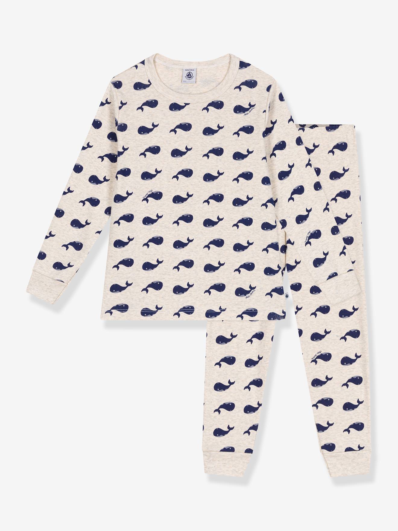Pyjama voor kinderen met walvisprint van PETIT BATEAU ecru afbeelding