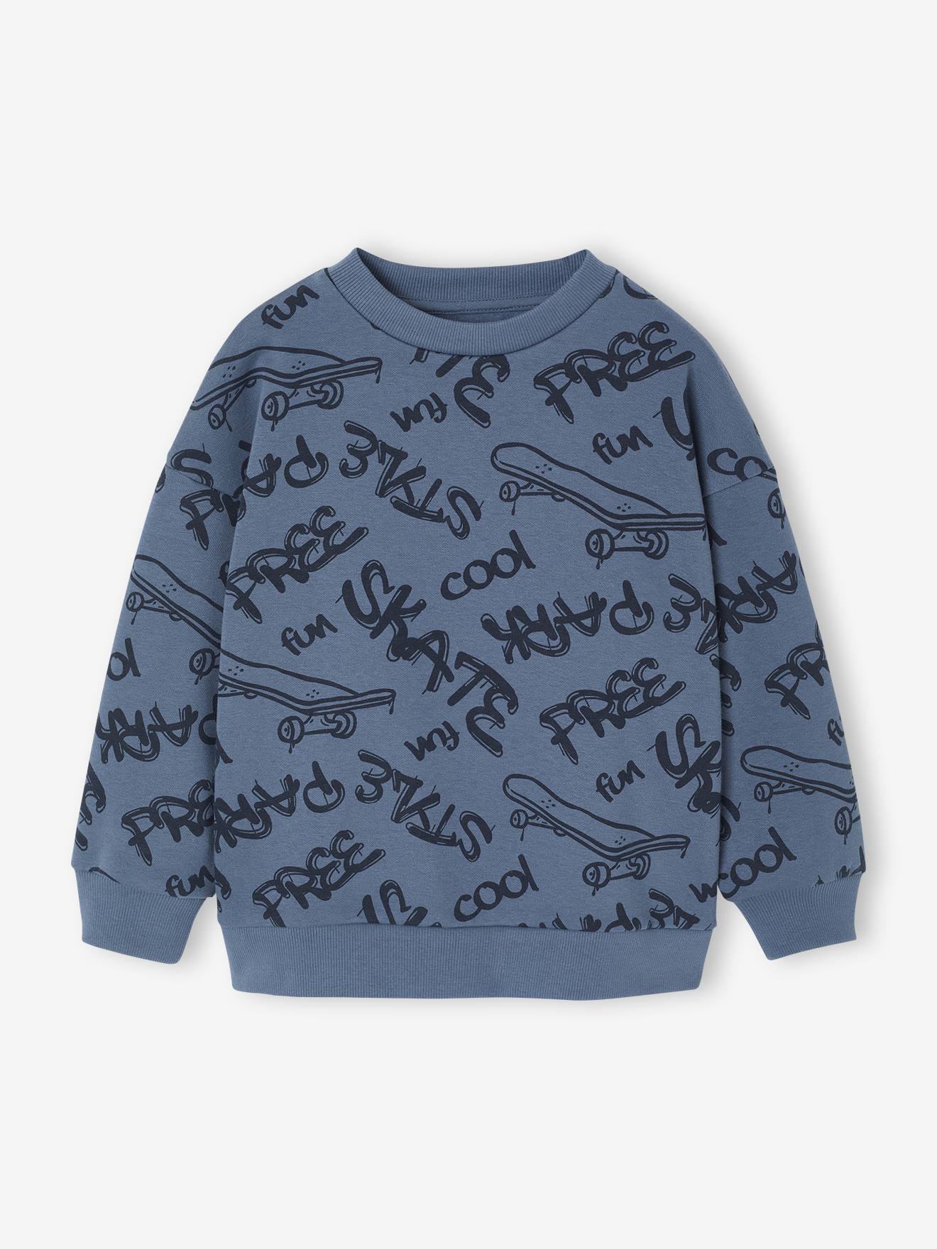 Sweater met print voor jongens middenblauw afbeelding