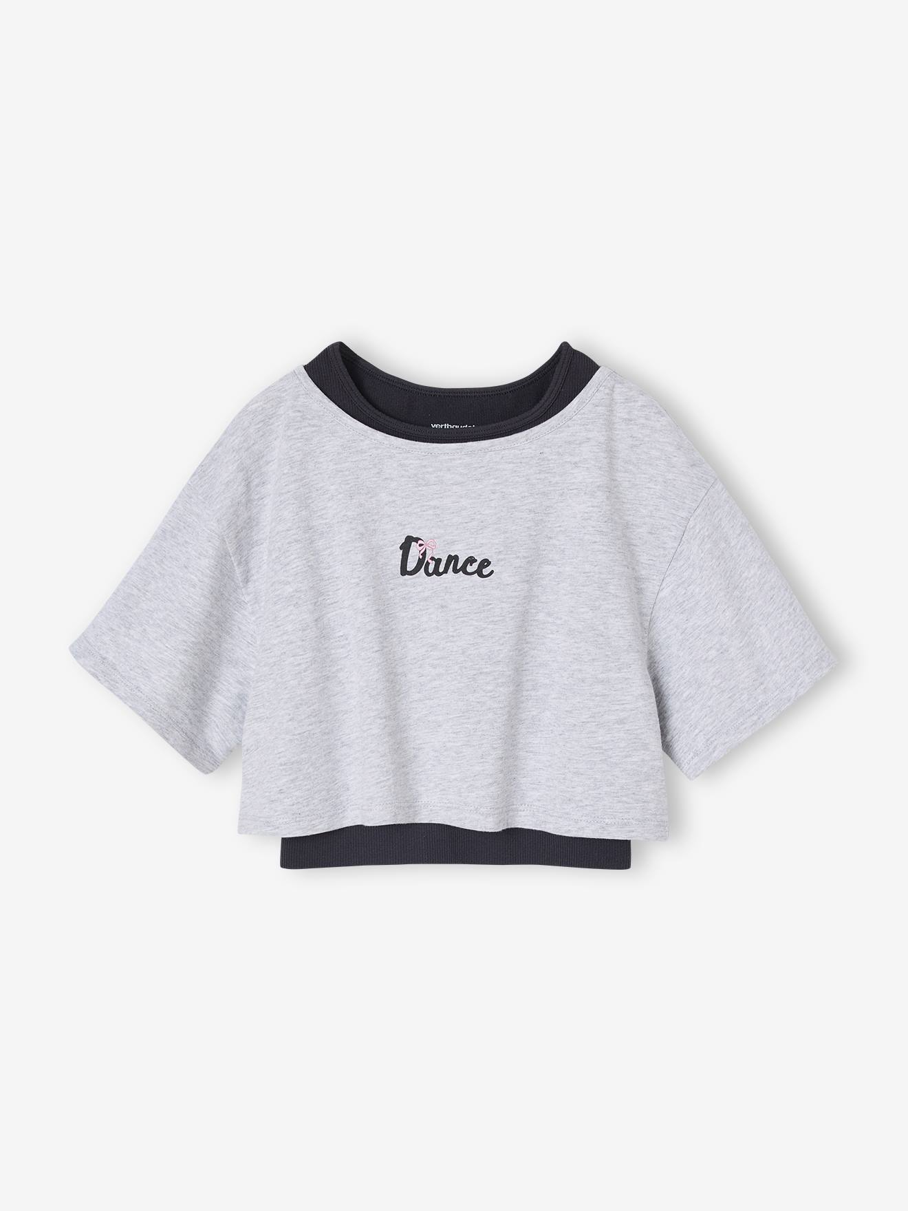 2-in-1 cropped sport t-shirt met beha's voor meisjes gemêleerd grijs afbeelding