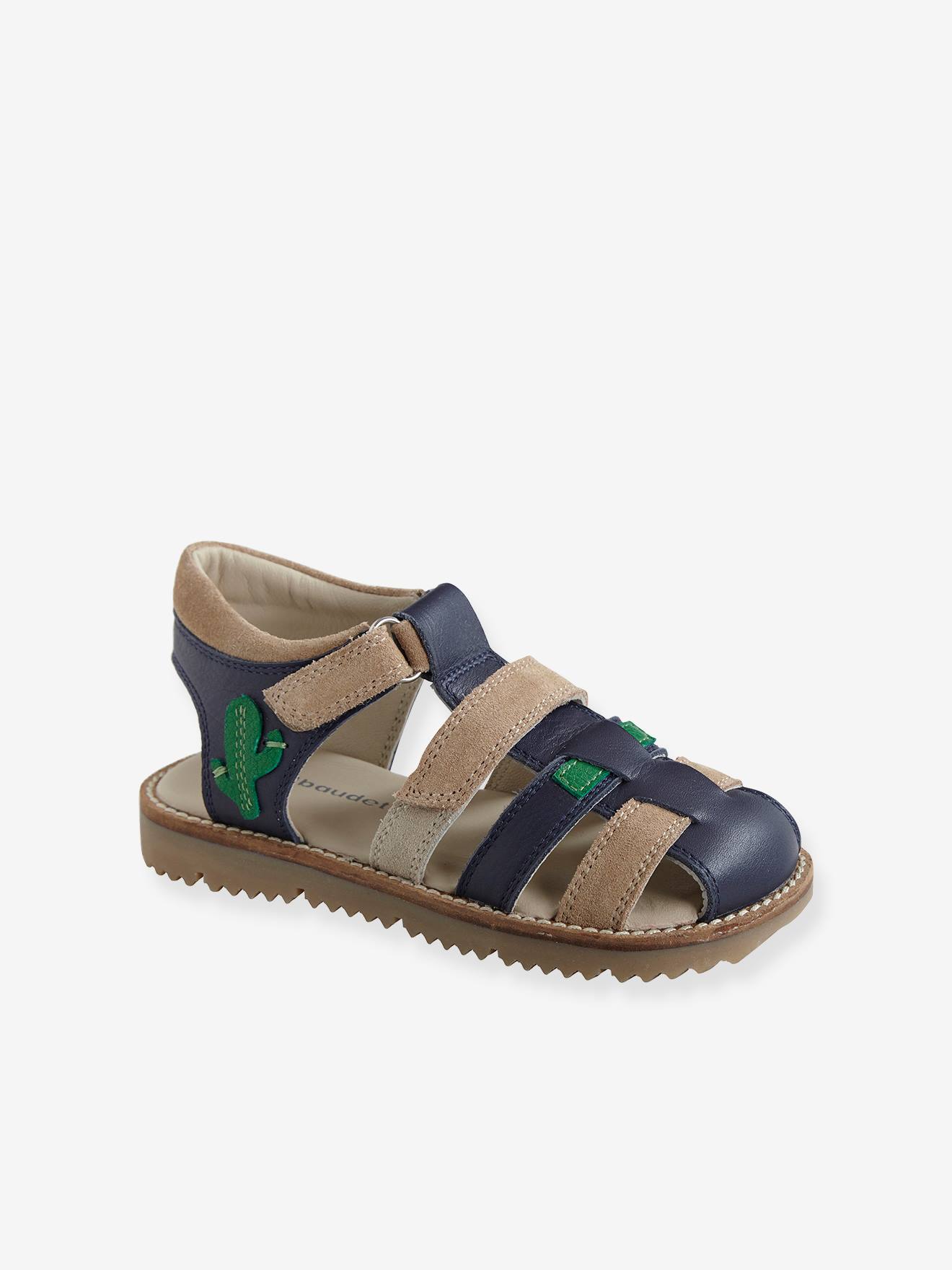 Leren sandalen met klittenband voor jongens zand