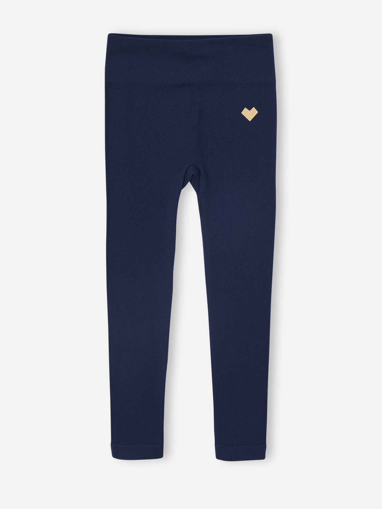 Sportlegging in ribstof zonder naad voor meisjes marineblauw afbeelding
