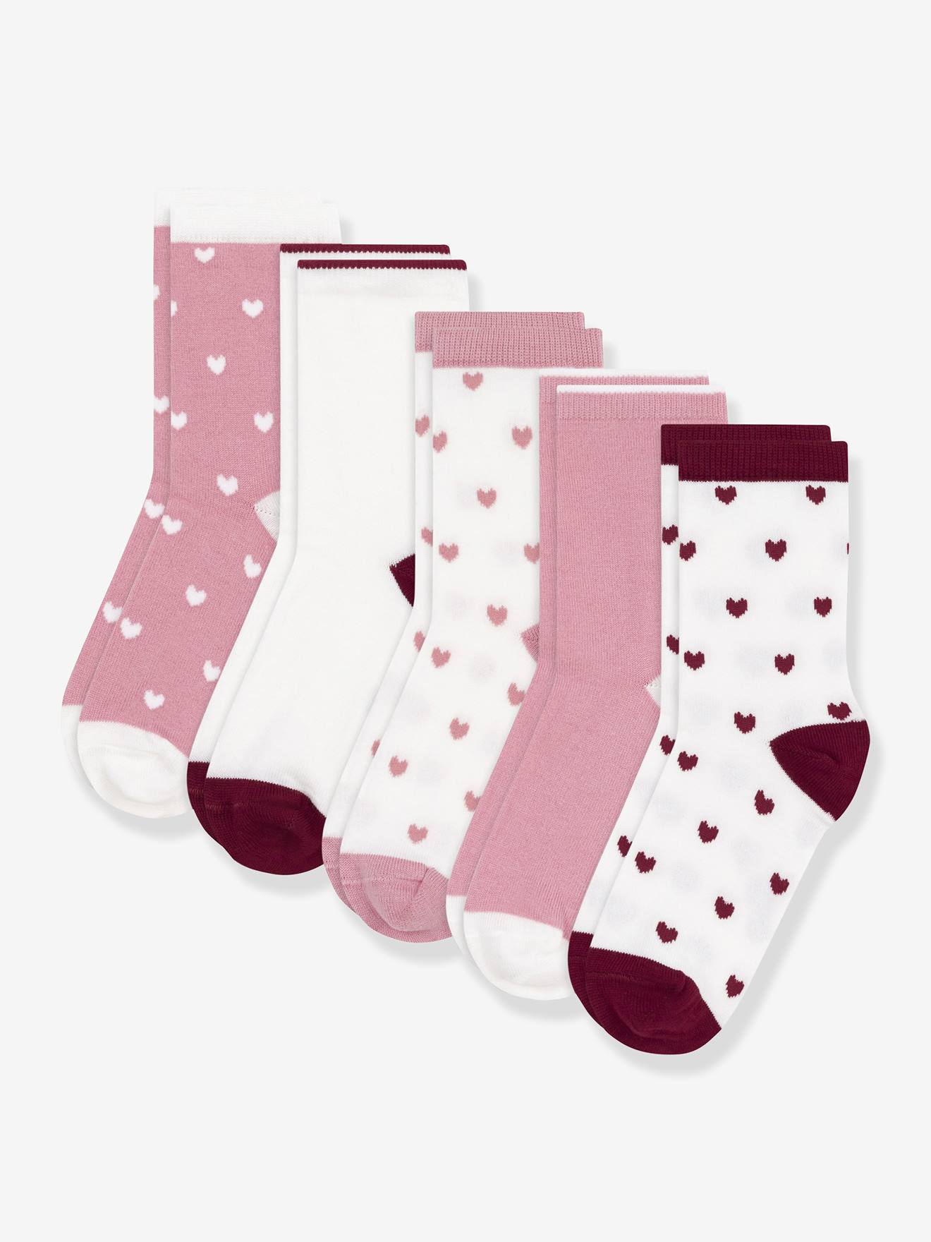 Set van 5 paar kindersokken van katoen met hartjesprint PETIT BATEAU rozen afbeelding