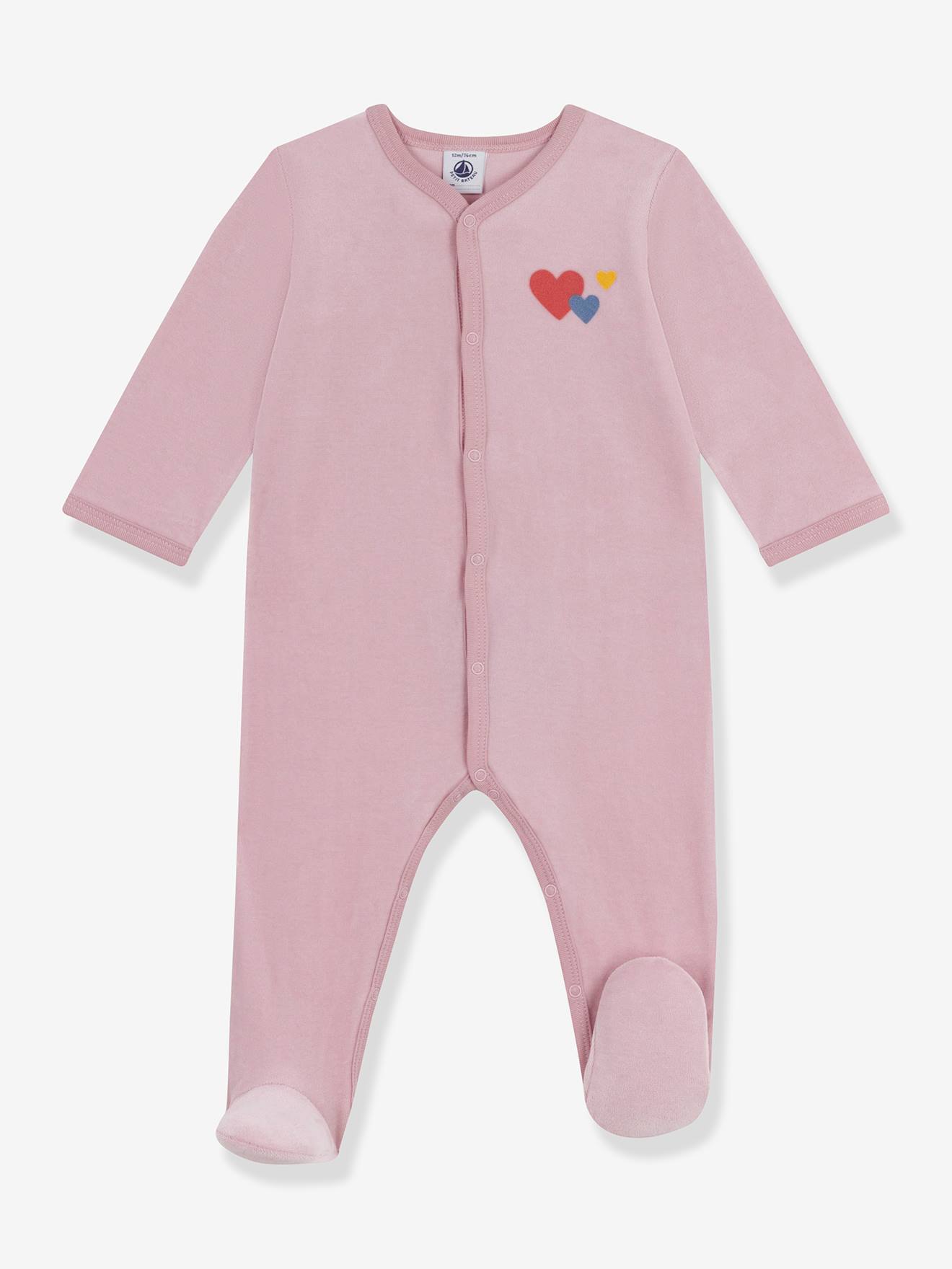 Baby pyjama in effen fluweel PETIT BATEAU rozen afbeelding