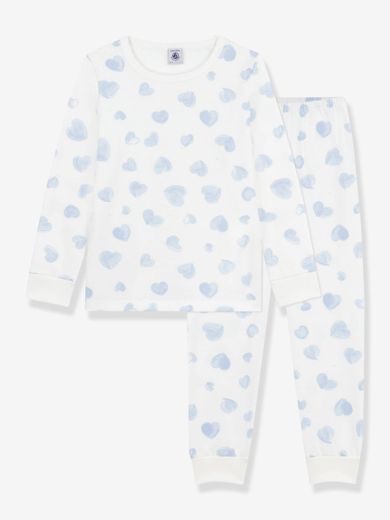 Kinderpyjama van fleece met hartjesprint PETIT BATEAU lichtblauw afbeelding