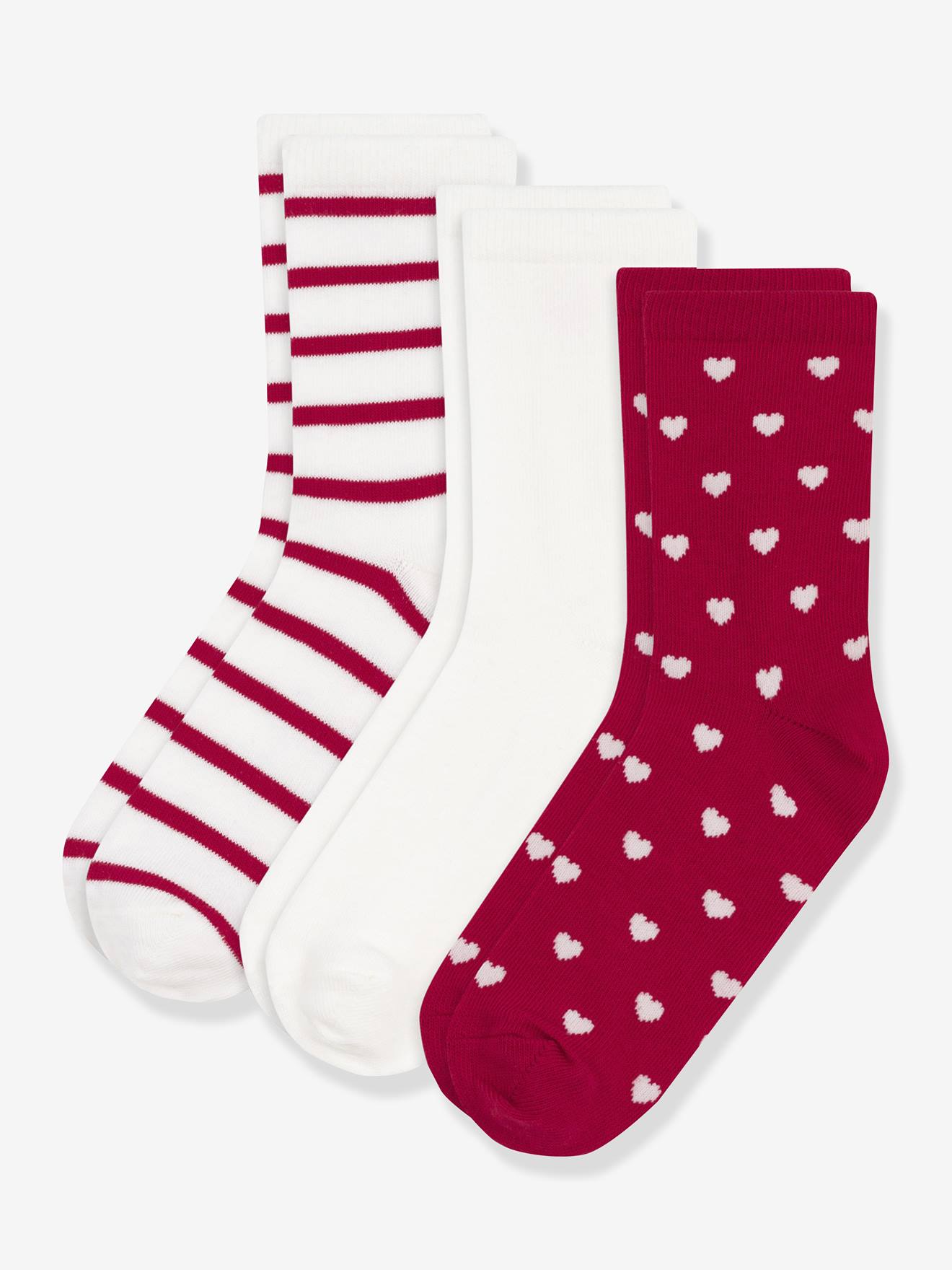 Set van 3 paar sokken katoen met hartjesmotieven PETIT BATEAU rood afbeelding