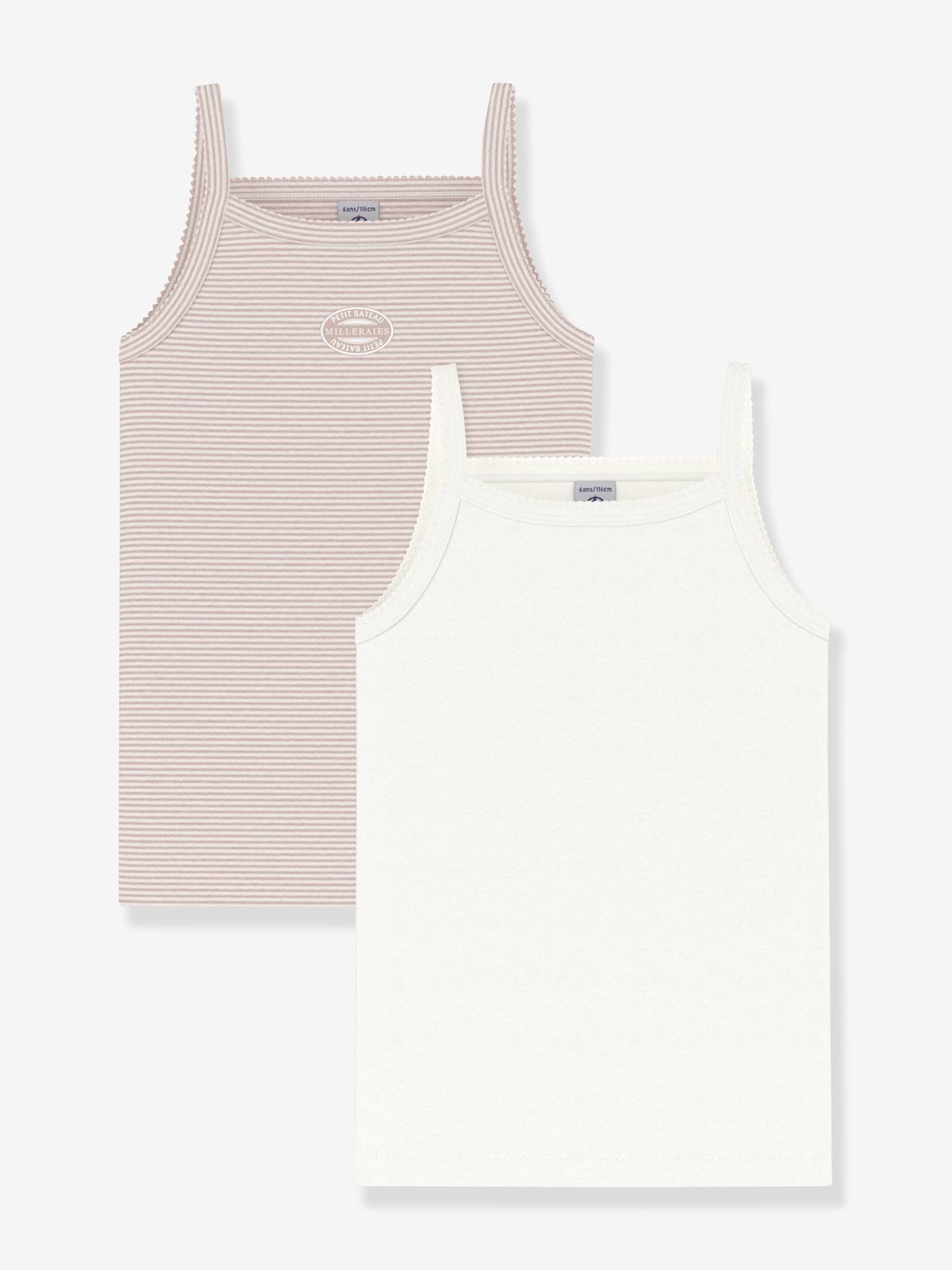 Set van 2 hemdjes met dunne bandjes van katoen PETIT BATEAU lichtroze afbeelding