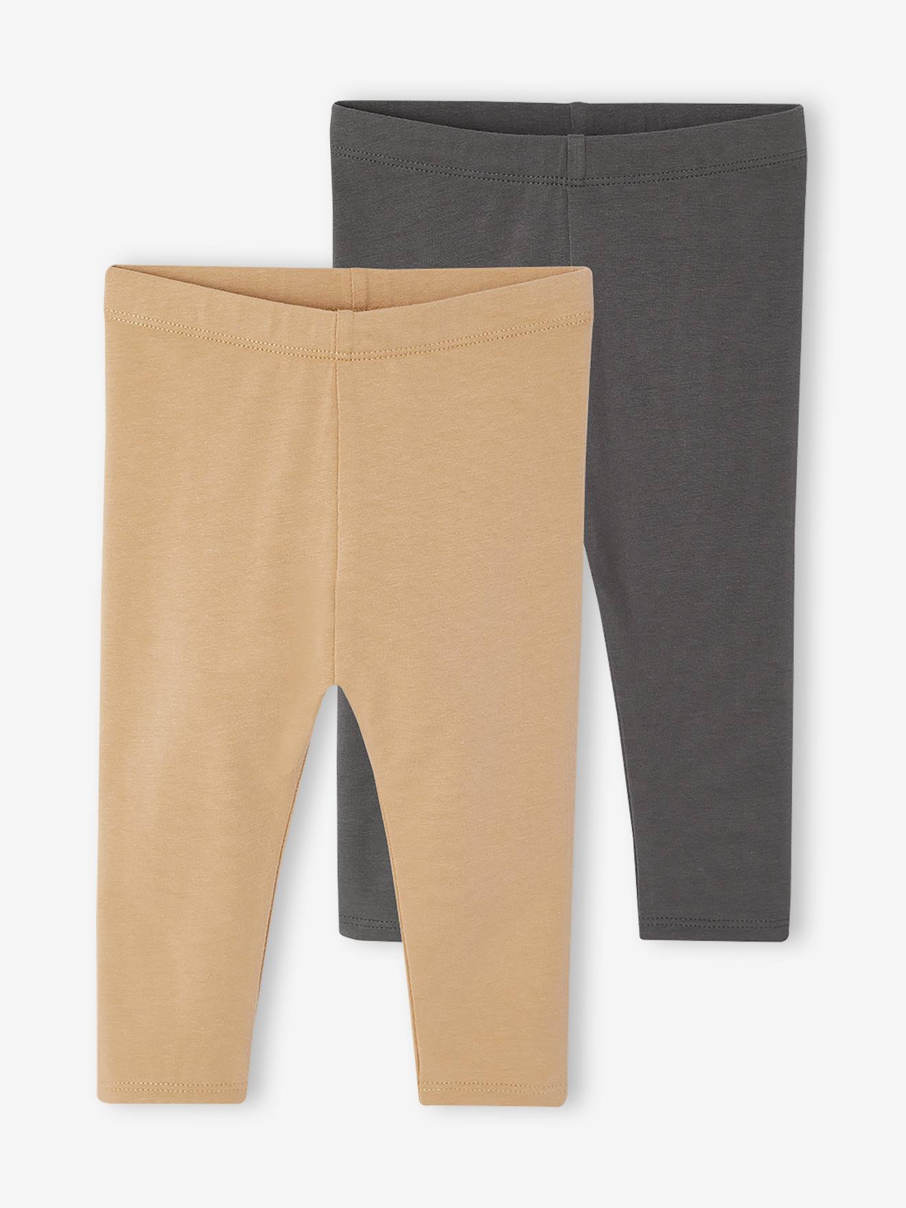Set van 2 lange baby-leggings meisje okergeel afbeelding