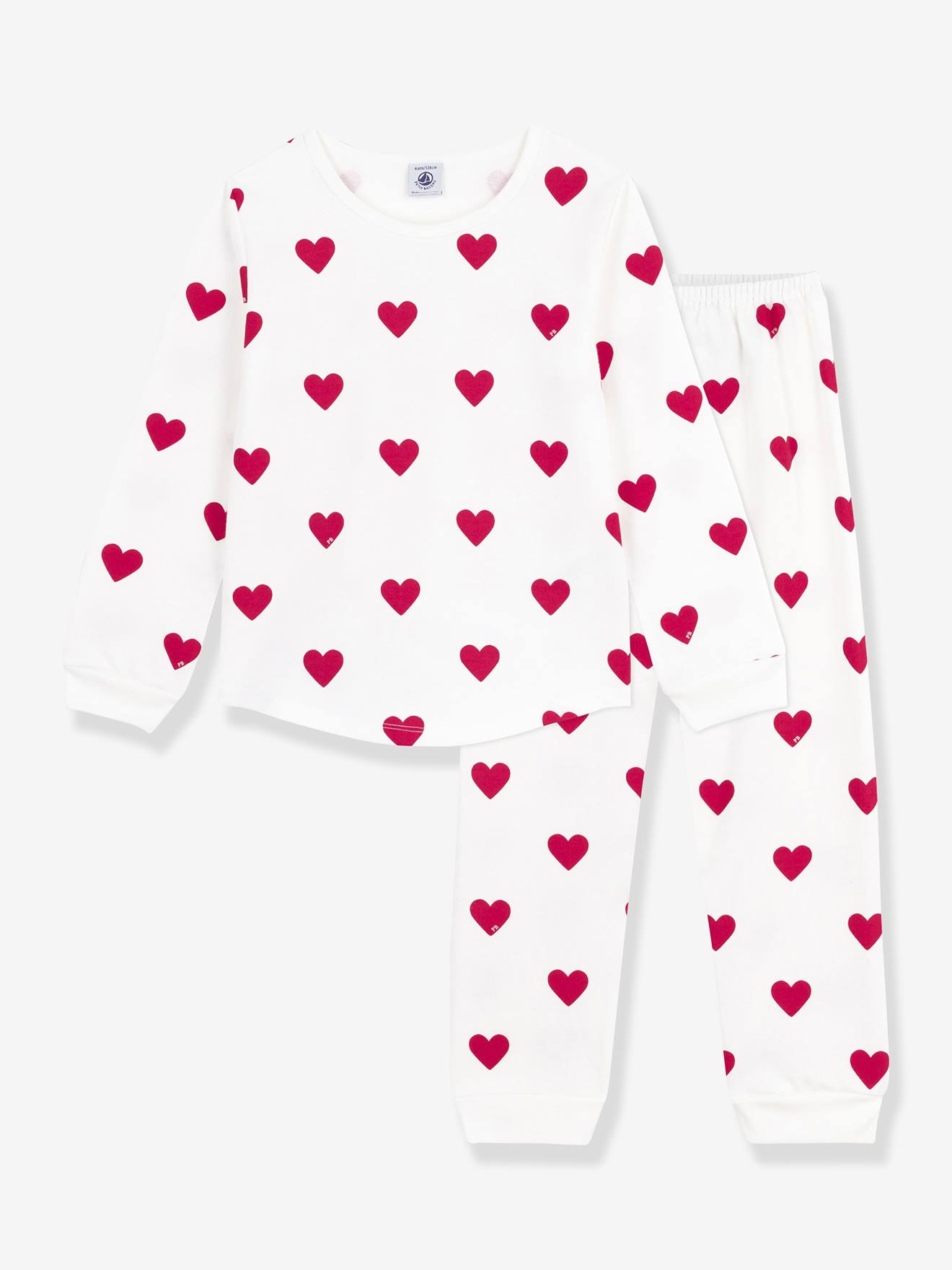 Pyjama voor kinderen met PETIT BATEAU-hartjesprint wit afbeelding