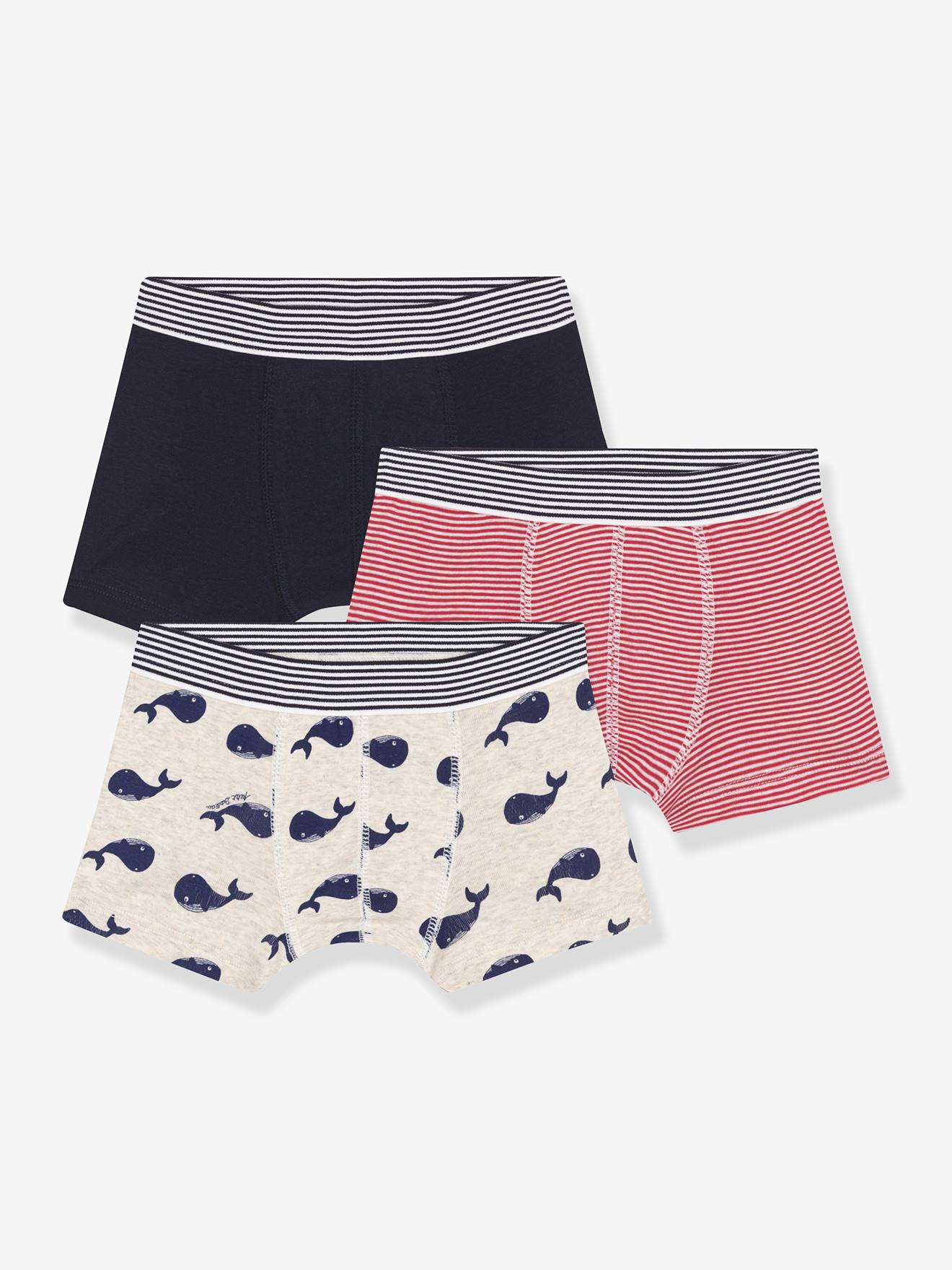 Set van 3 boxershorts van katoen met walvisprint voor kinderen PETIT BATEAU wit afbeelding