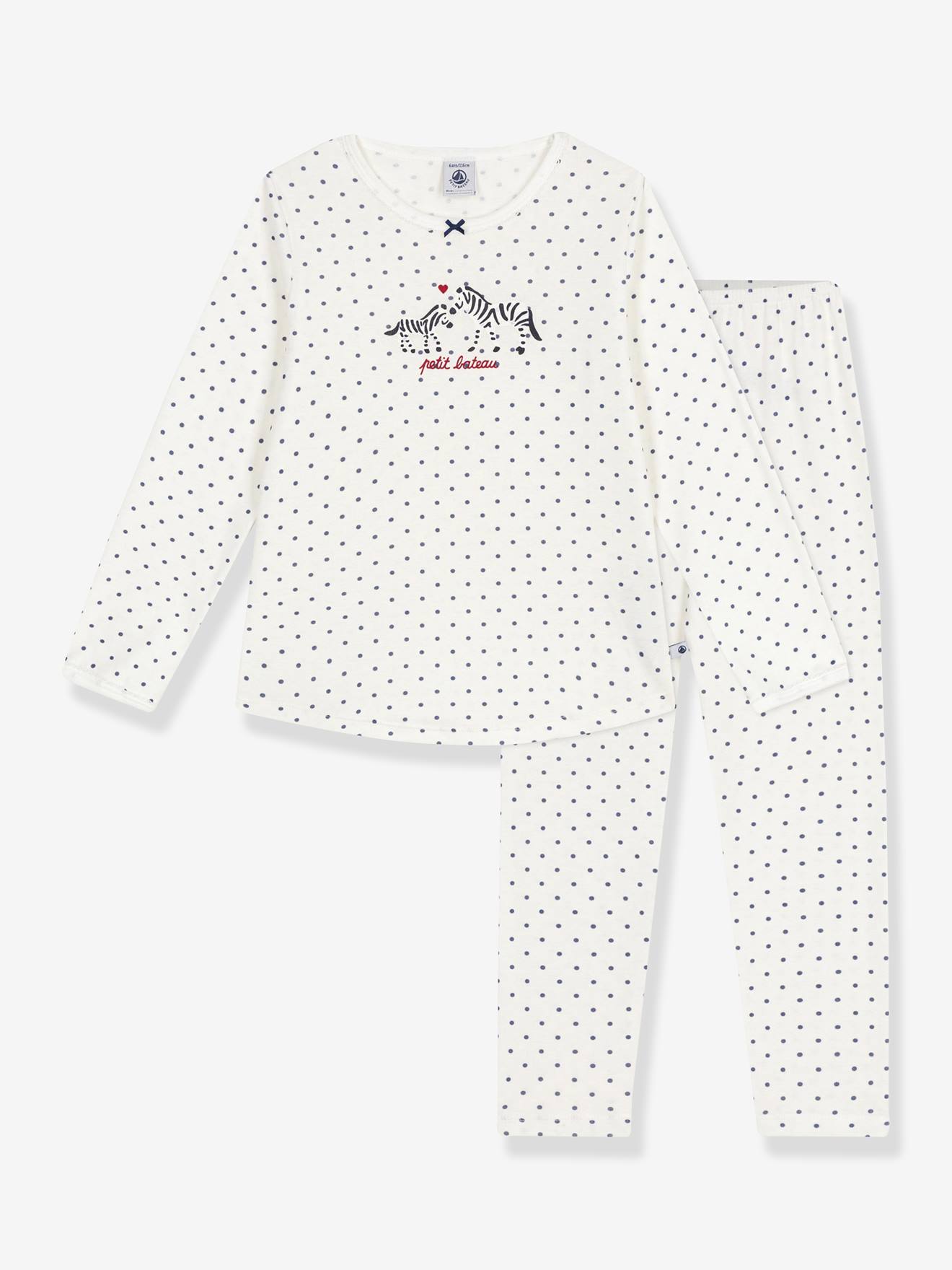 Meisjespyjama van katoen met stippenprint PETIT BATEAU wit afbeelding