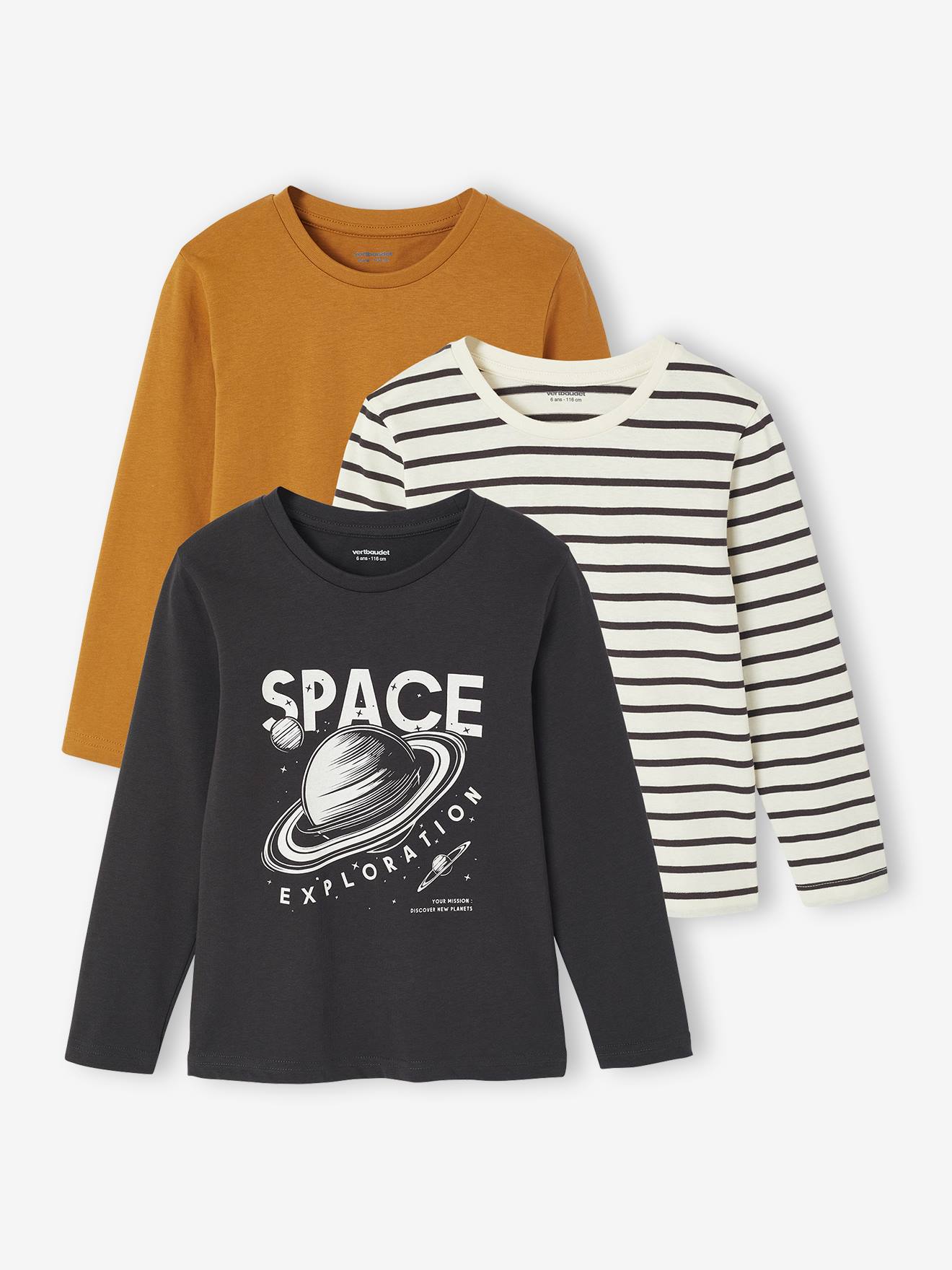 Set van 3 bijpassende jongensshirts met lange mouwen antraciet afbeelding