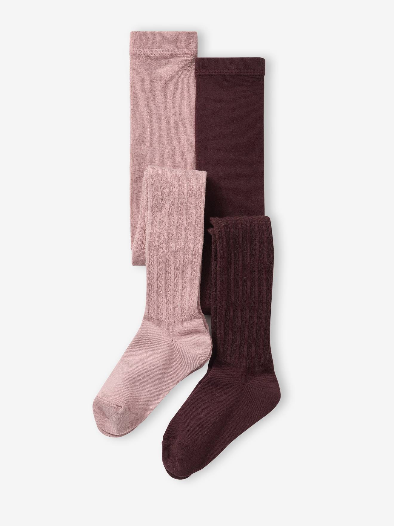 Set van 2 paar gedraaide panty's voor meisjes zachtpaars afbeelding