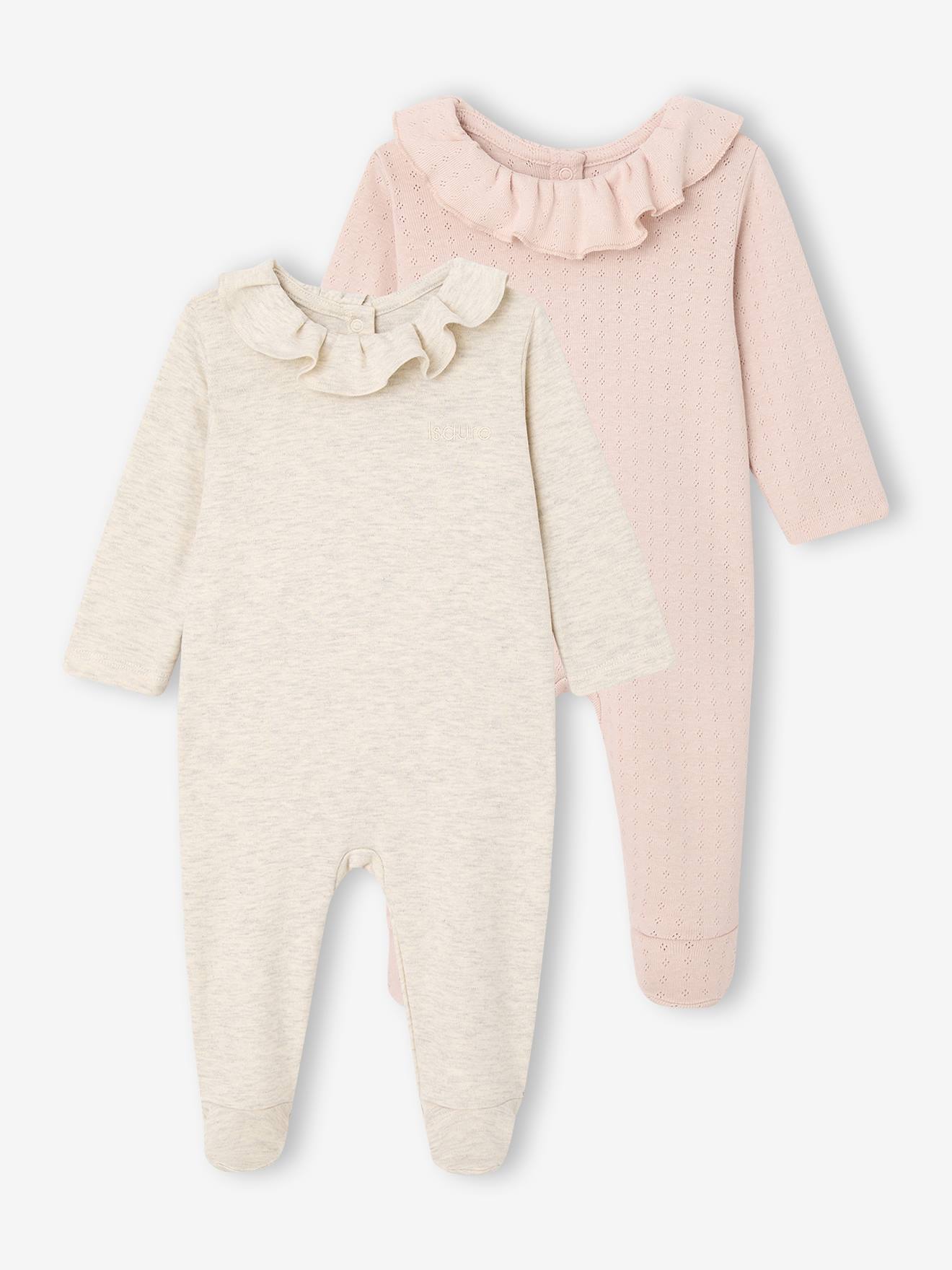 Set van 2 babyslaappakjes voor pasgeborenen met ruches gemêleerd beige afbeelding