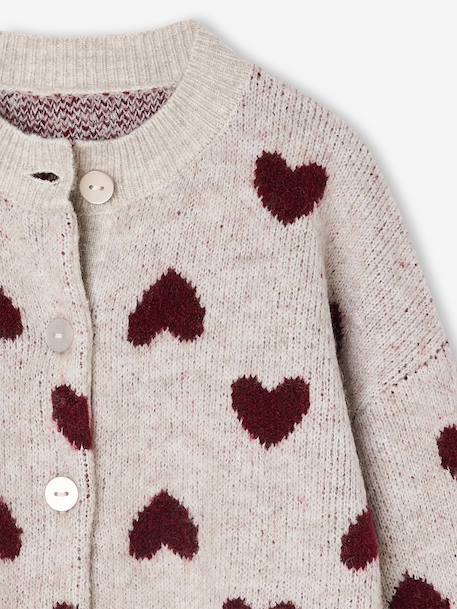 Jacquard vest met hartjes meisjes goudbeige+lila+oudroze - vertbaudet enfant 