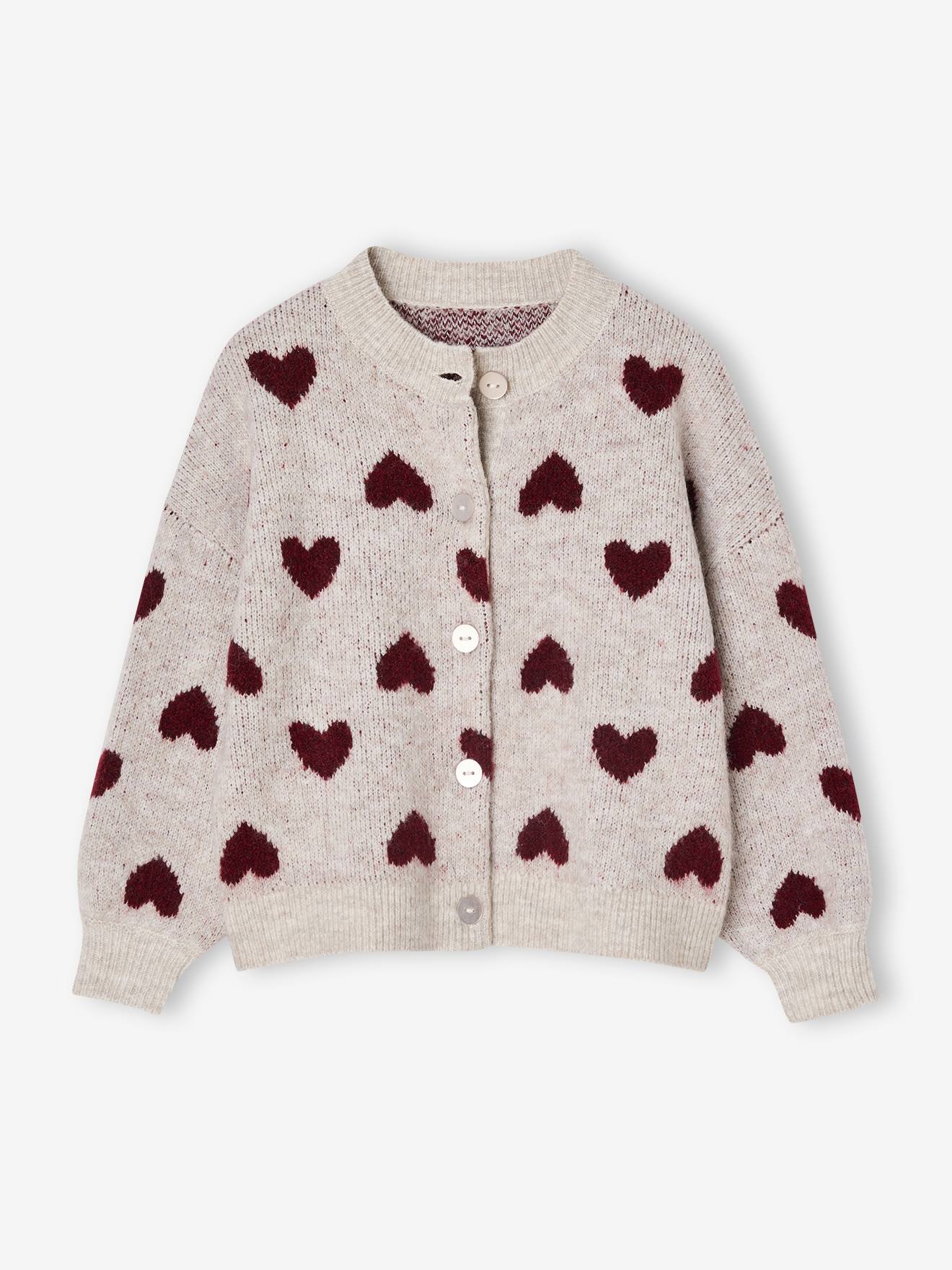 Jacquard vest met hartjes meisjes goudbeige afbeelding
