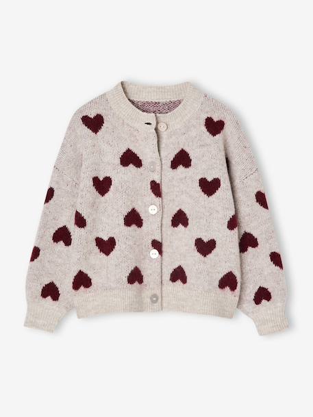 Jacquard vest met hartjes meisjes goudbeige+lila+oudroze - vertbaudet enfant 