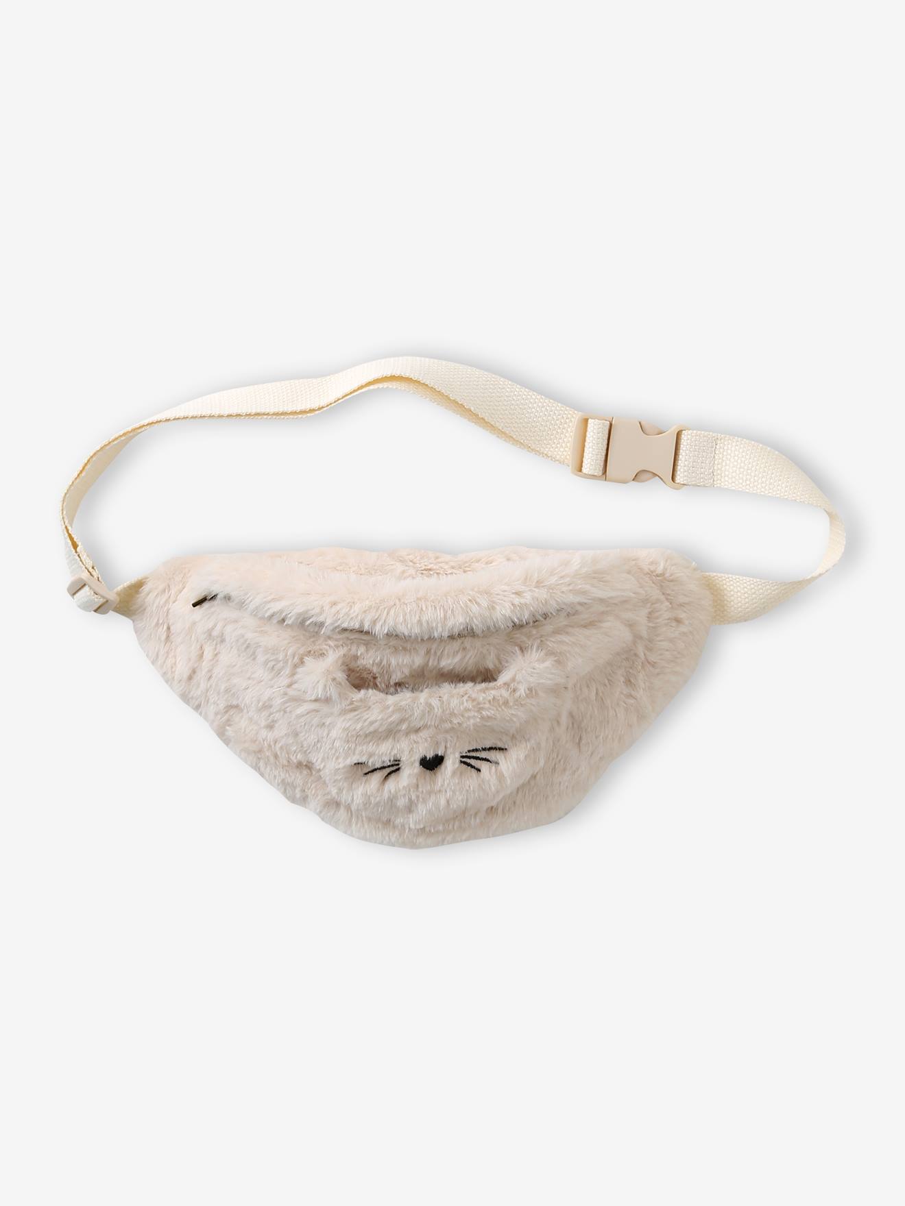 Fluwelen heuptas met kat voor meisjes ecru afbeelding