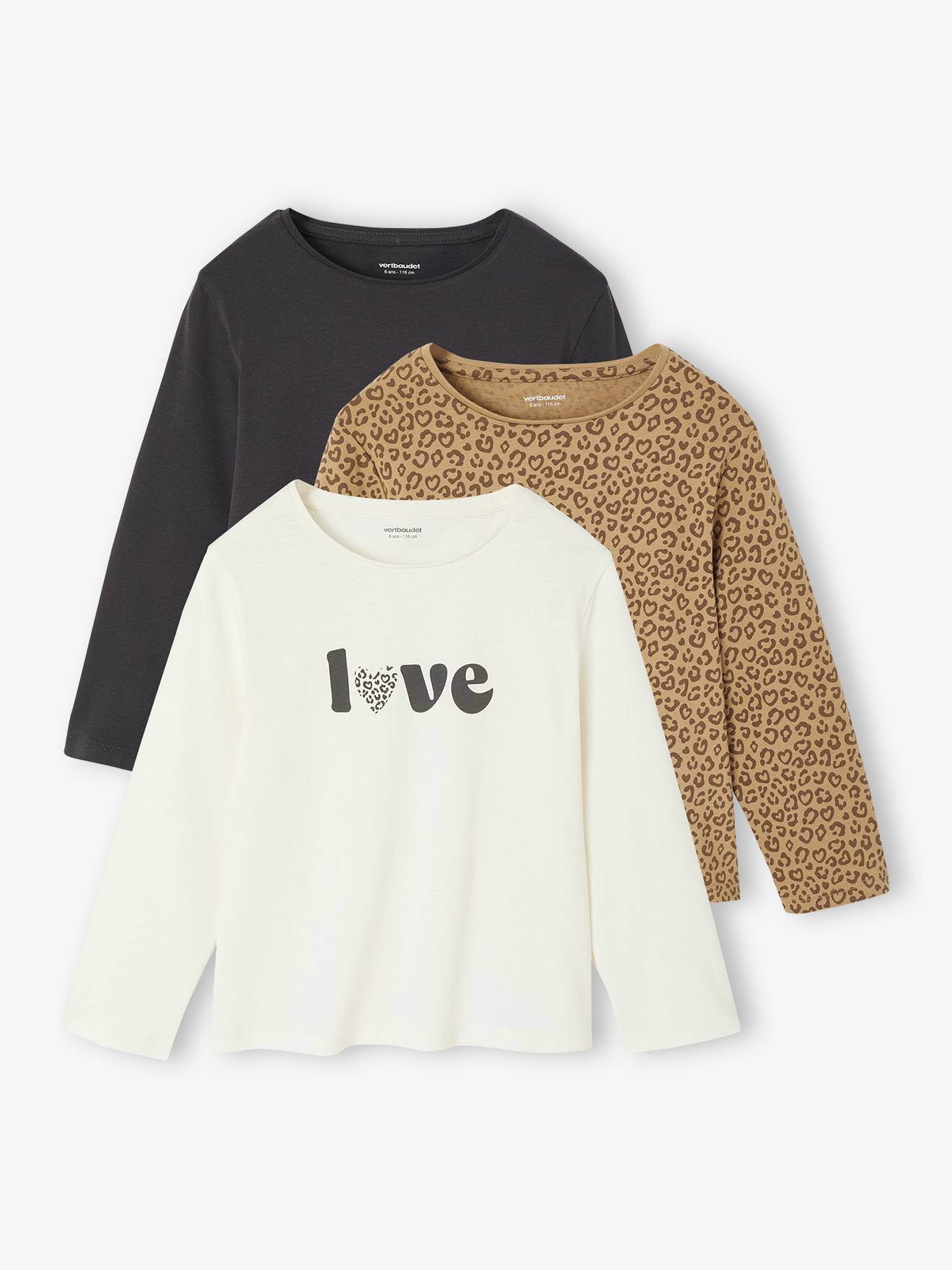 Set van 3 BASICS meisjesshirts met lange mouwen antraciet afbeelding