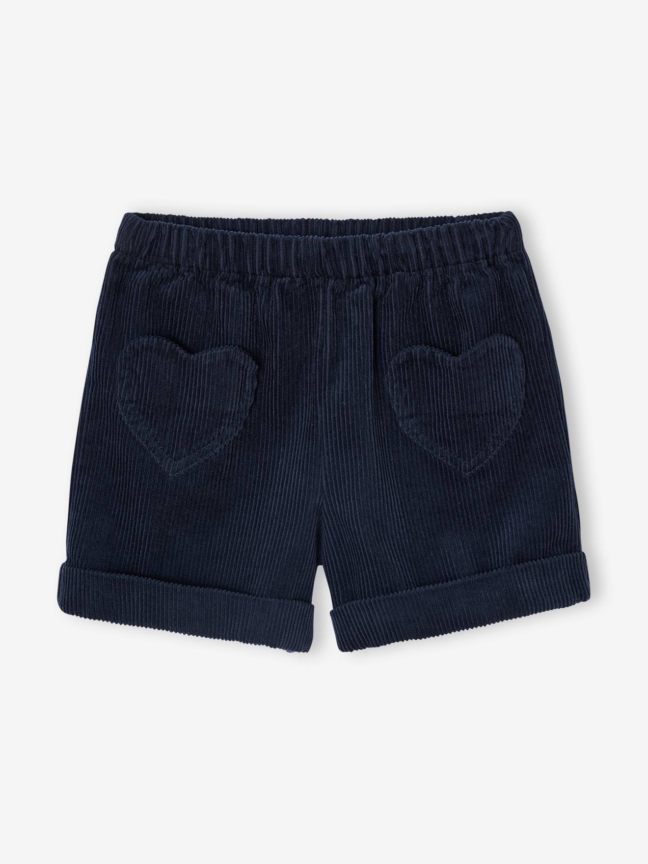 Short van velours met hartvormige zakken voor meisjes, gemakkelijk aan te trekken. marineblauw afbeelding
