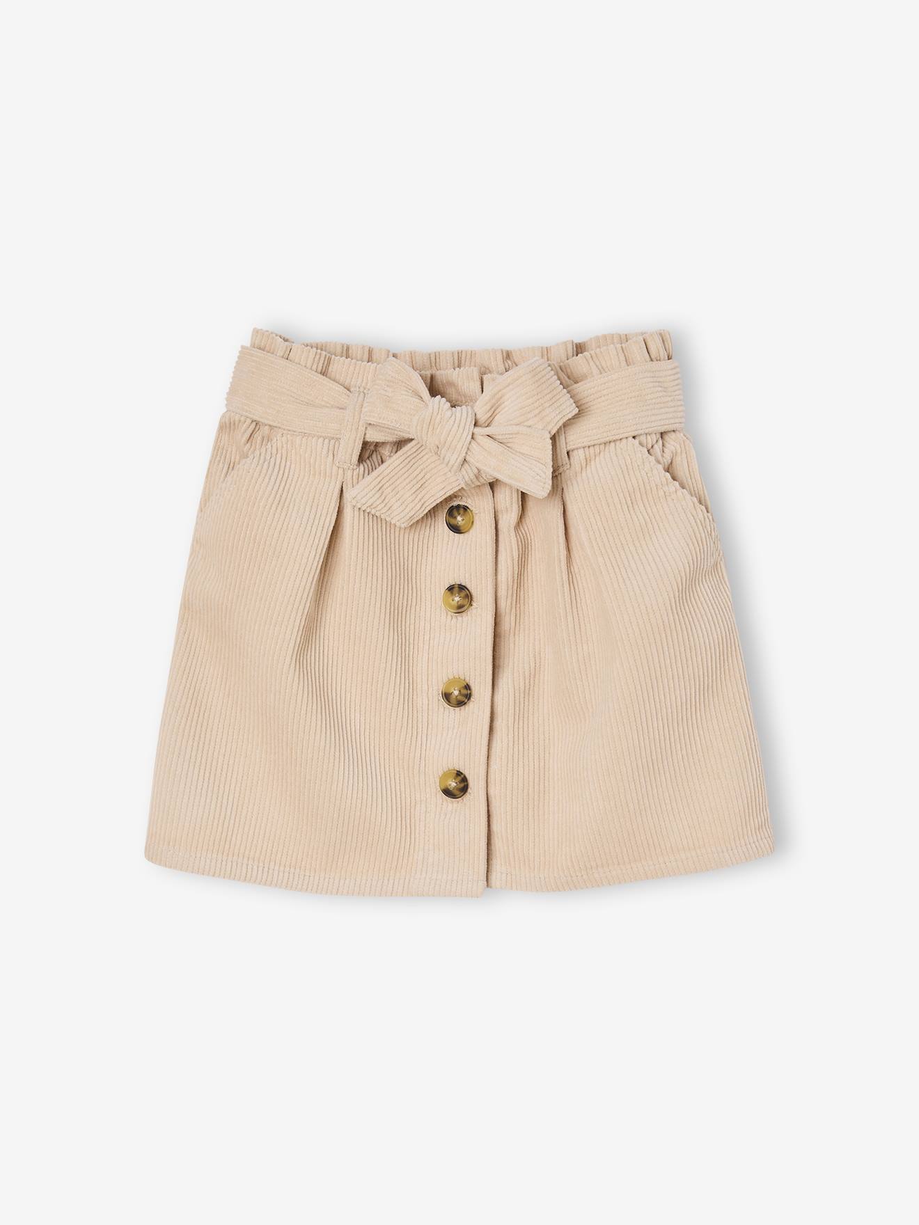 Paperbag-rok van ribfluweel goudbeige afbeelding