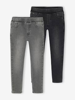 Jongens-Jean-Set van 2 slim-fit jeans met elastische en verstelbare taille