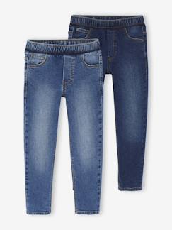 Jongens-Jean-Set van 2 slim-fit jeans met elastische en verstelbare taille