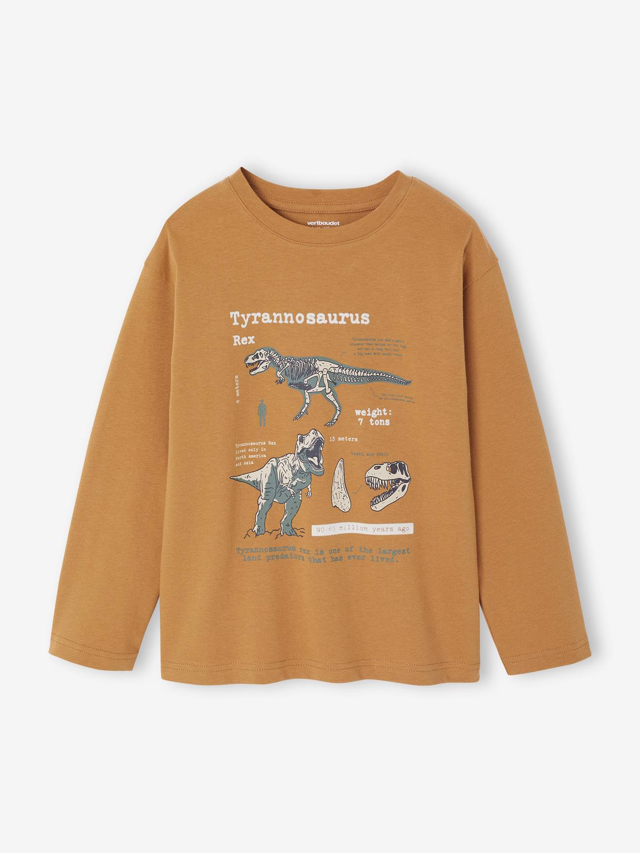T-shirt met lange mouwen en print met reliëfs voor jongens pecannoot afbeelding