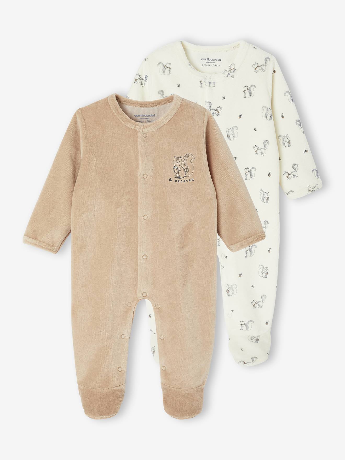 2-delige babyset in fluweel/velours beige afbeelding