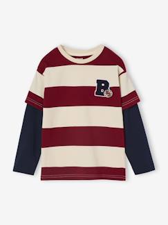 Jongens-T-shirt, poloshirt, souspull-T-shirt-Gestreept T-shirt met dubbele mouweffect